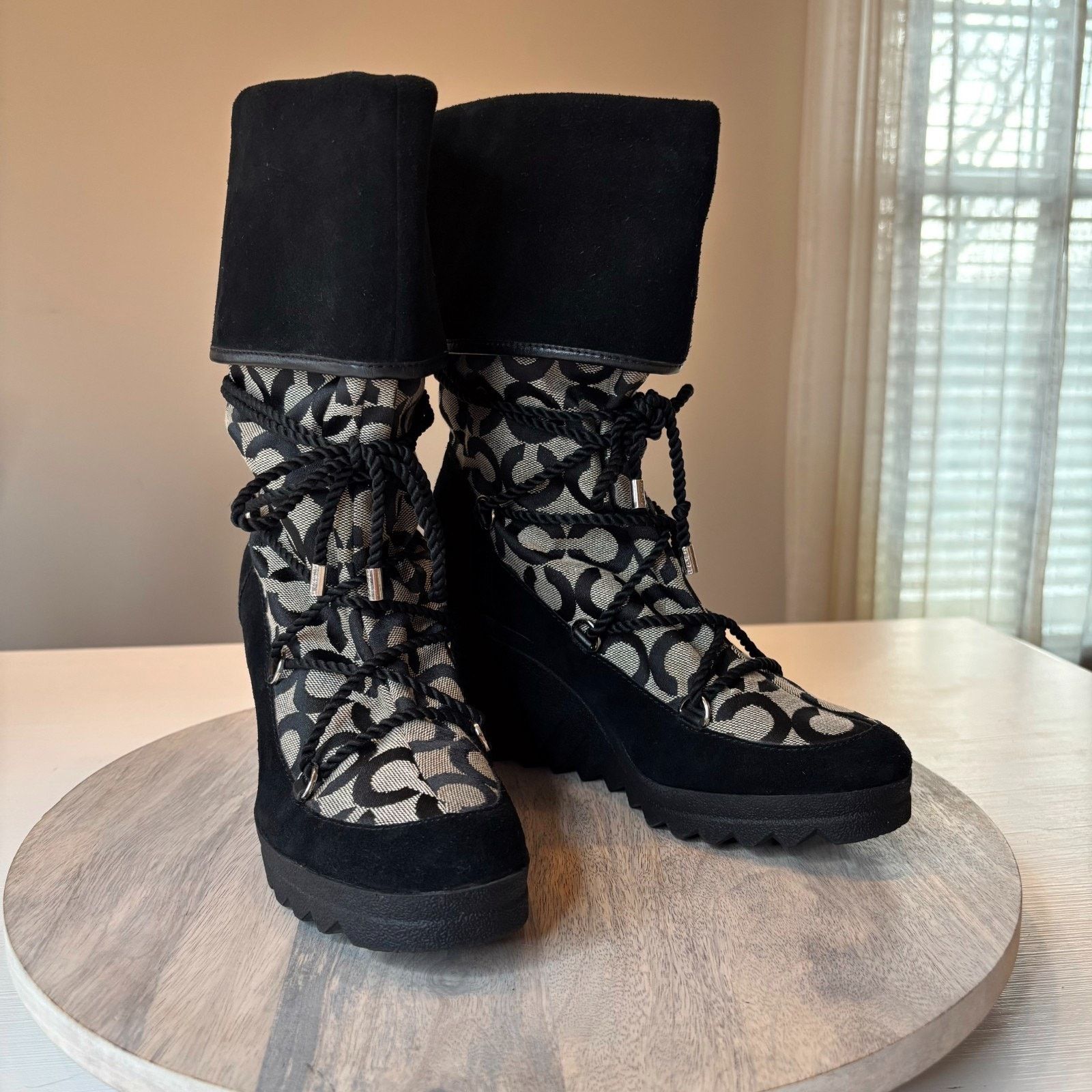 Coach Coach Signature Wedge Winter Boots Black Suede Women's 7.5 Size US 7.5 / IT 37.5 - 1 Thumbnail