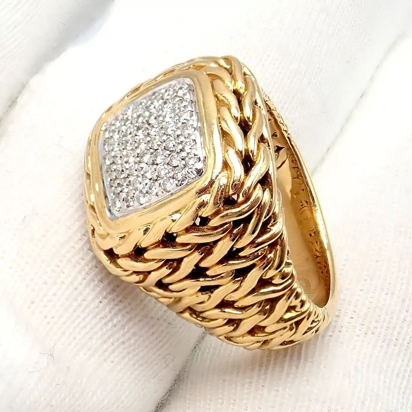 The Unbranded Brand John Hardy 18k Yellow Gold Diamond Signet Signature Ring Size ONE SIZE - 7 Thumbnail