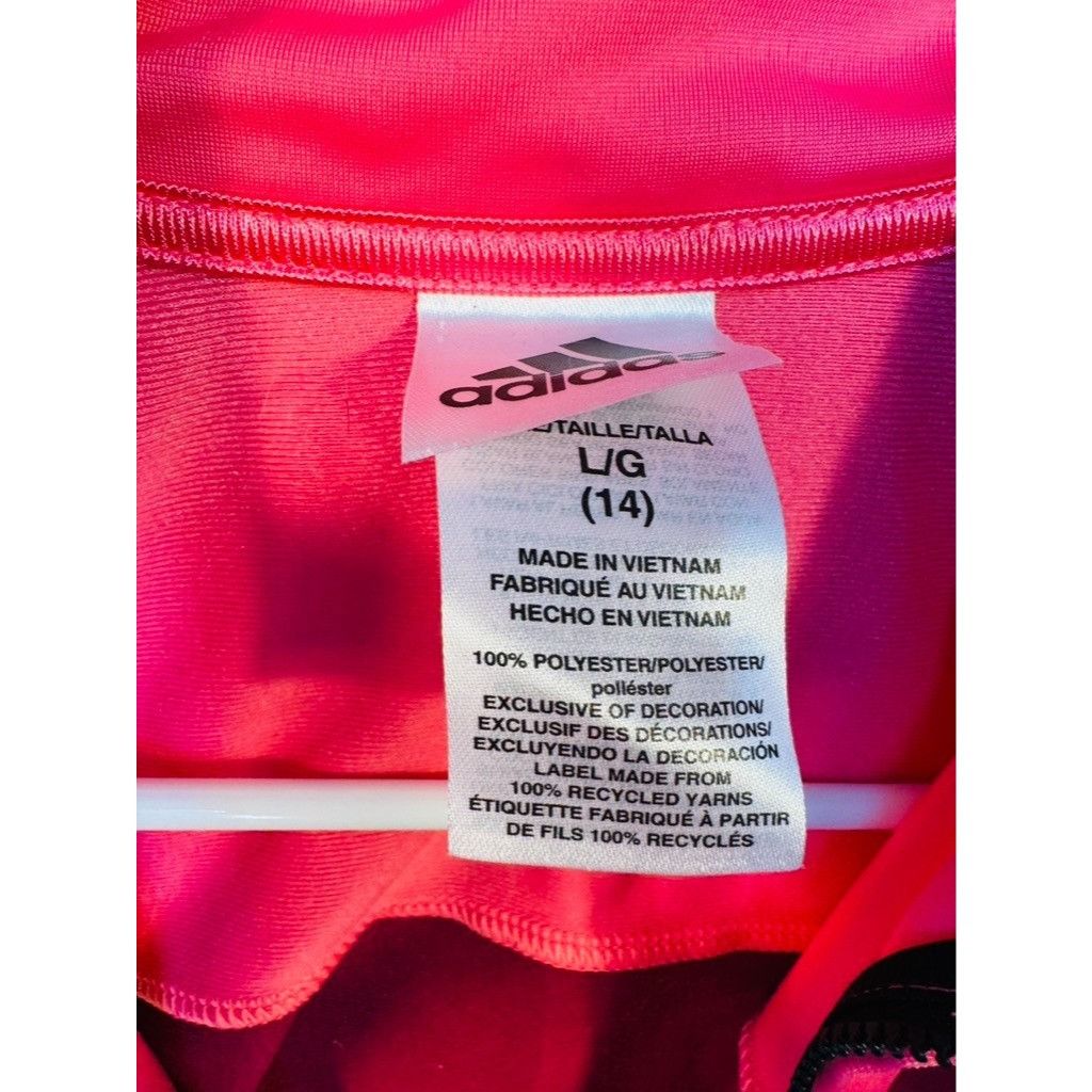 Adidas Adidas Girls Black Burgundy Pink Tricot Colorblock Zip Track Size L / US 10 / IT 46 - 6 Thumbnail