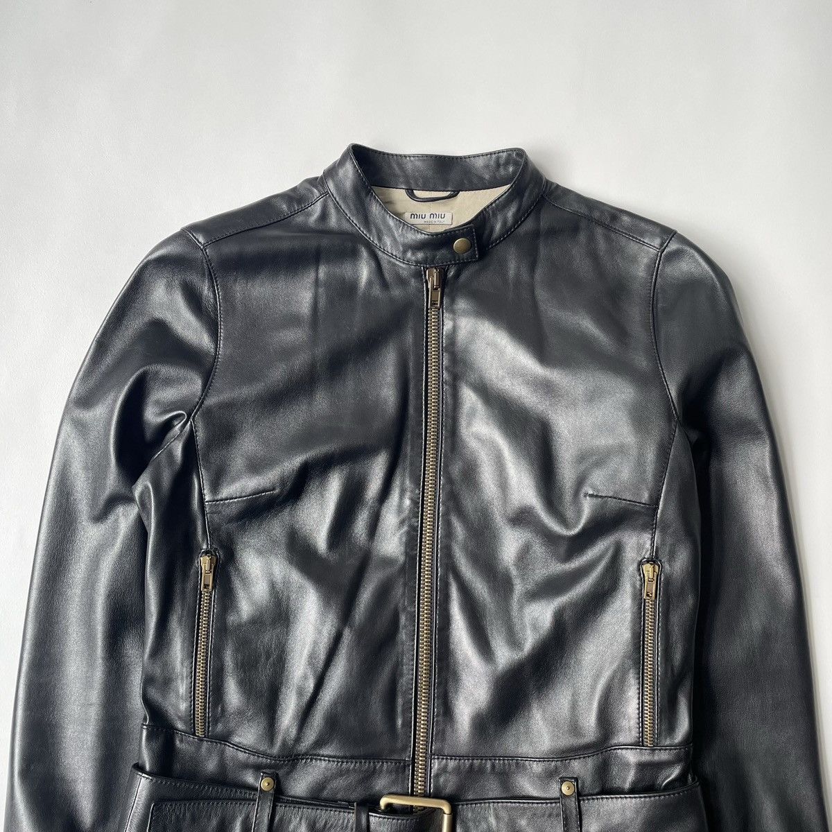 Miu Miu Mid 2000s Black Leather Moto Jacket Size S / US 4 / IT 40 - 3 Thumbnail