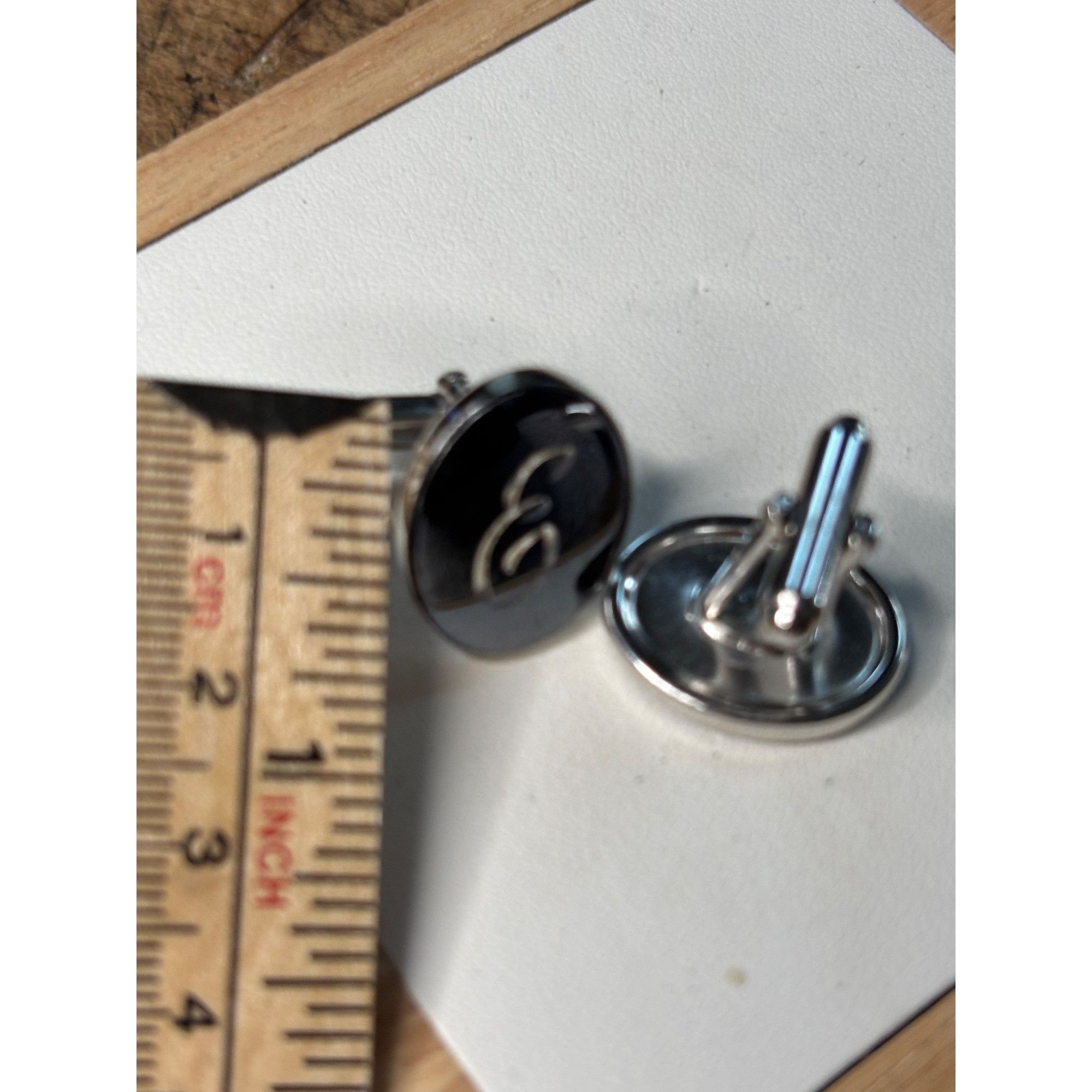 Other Personalized Silver Oval Cufflinks With Engraved Letter E Size 44R - 3 Thumbnail