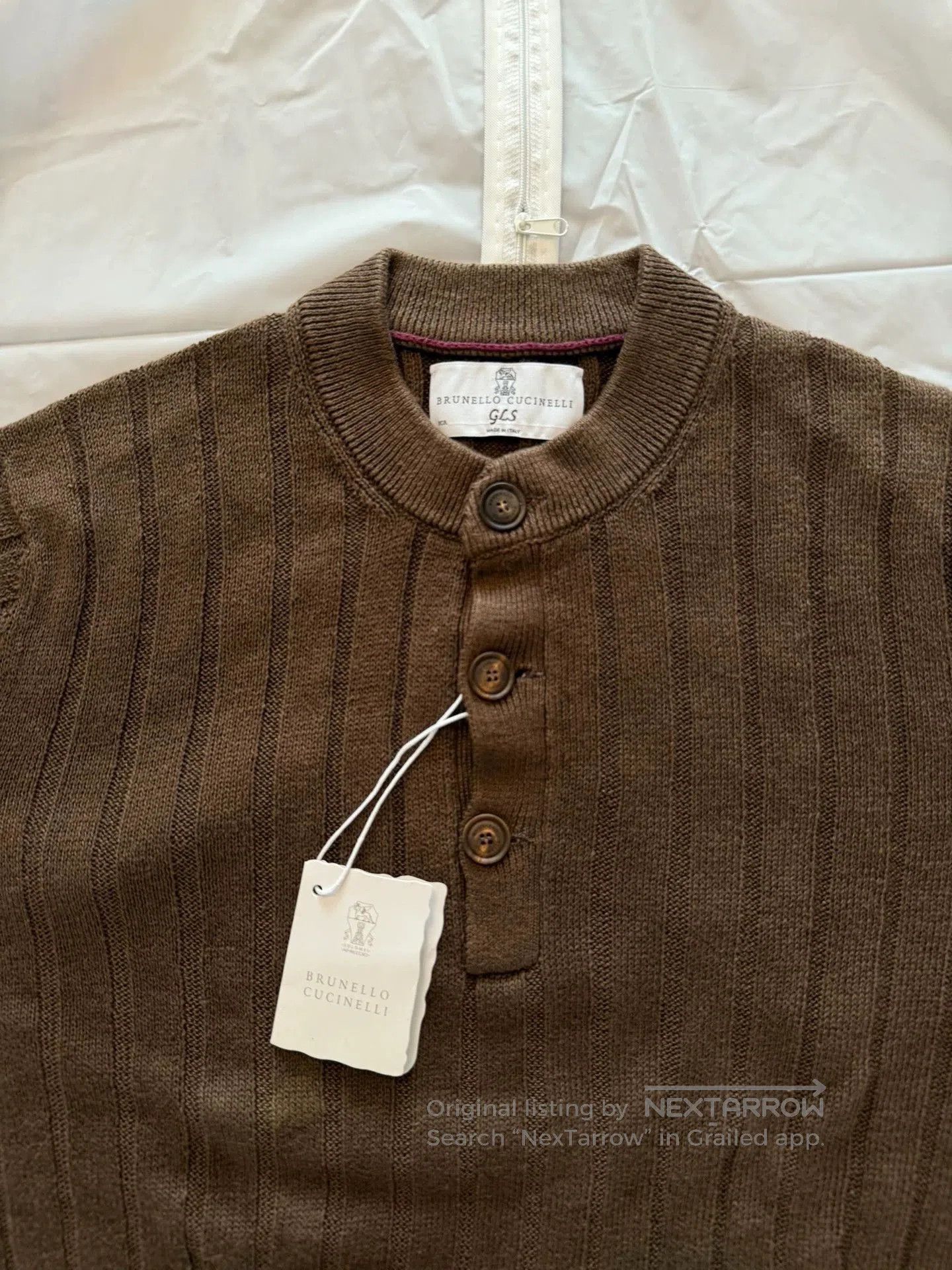 Brunello Cucinelli Brown Button-Front Ribbed Sweater Size L. Size US L / EU 52-54 / 3 - 3 Thumbnail