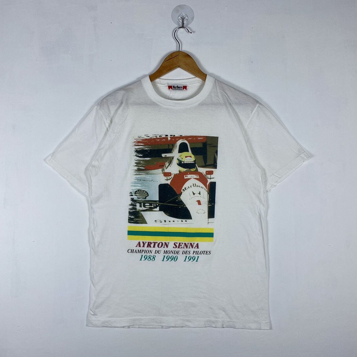 Formula 1 × Marlboro × Vintage VINTAGE 90's AYRTON SENNA MARLBORO F1 CHAMPION TEE Size US M / EU 48-50 / 2 - 2 Thumbnail