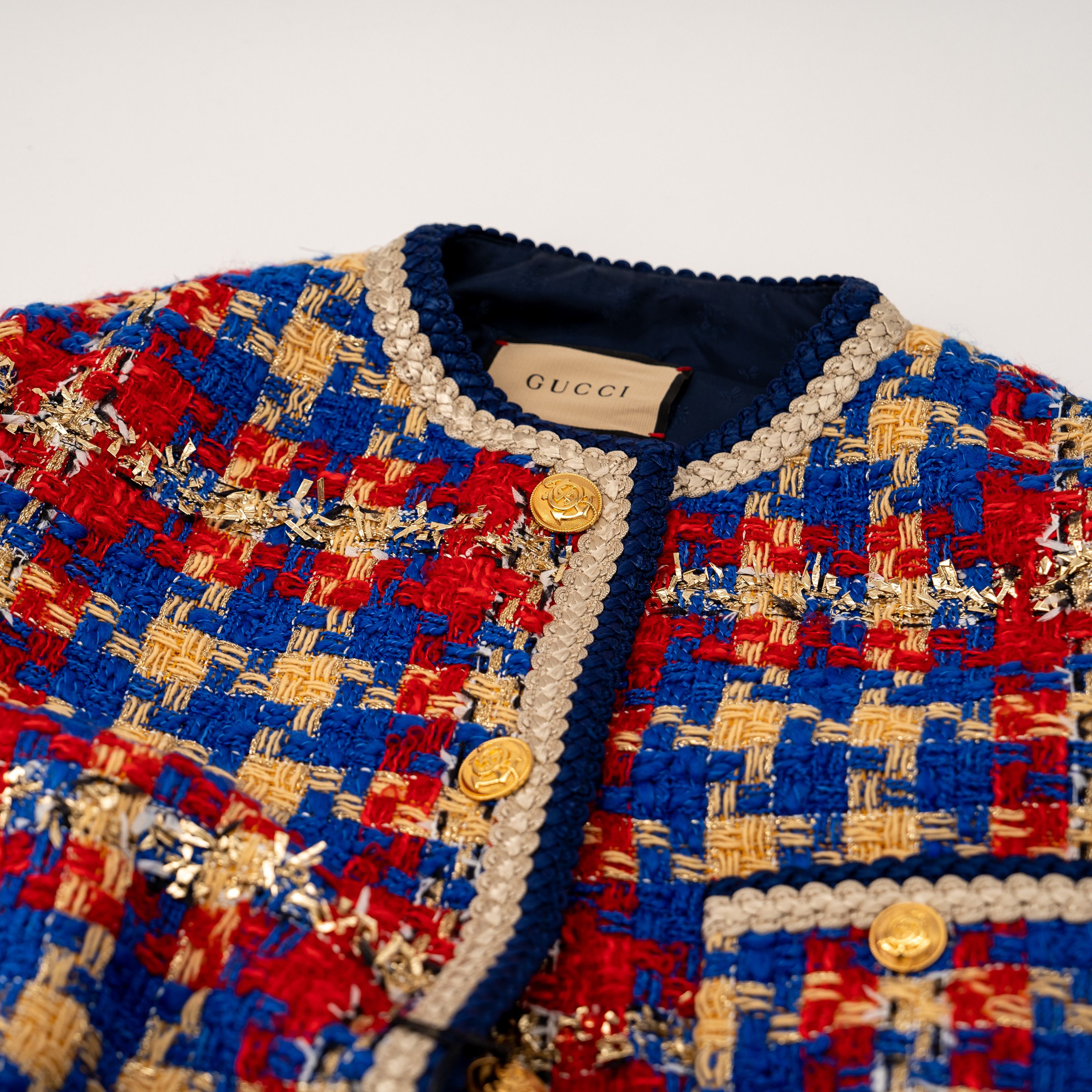 Gucci 38 XS - Gucci Lame Check Wool Tweed Jacket Red Blue Yellow Size XS / US 0-2 / IT 36-38 - 7 Thumbnail