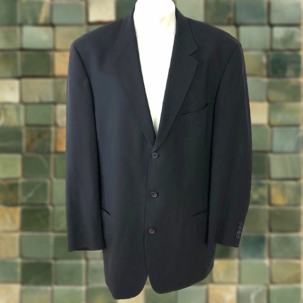 Hugo Boss VINTAGE Hugo Boss Blazer Jacket Mens 48L Black Wool 100% Button Notch 2-Button Single-Breasted Regular MINT Size 48R - 1 Thumbnail