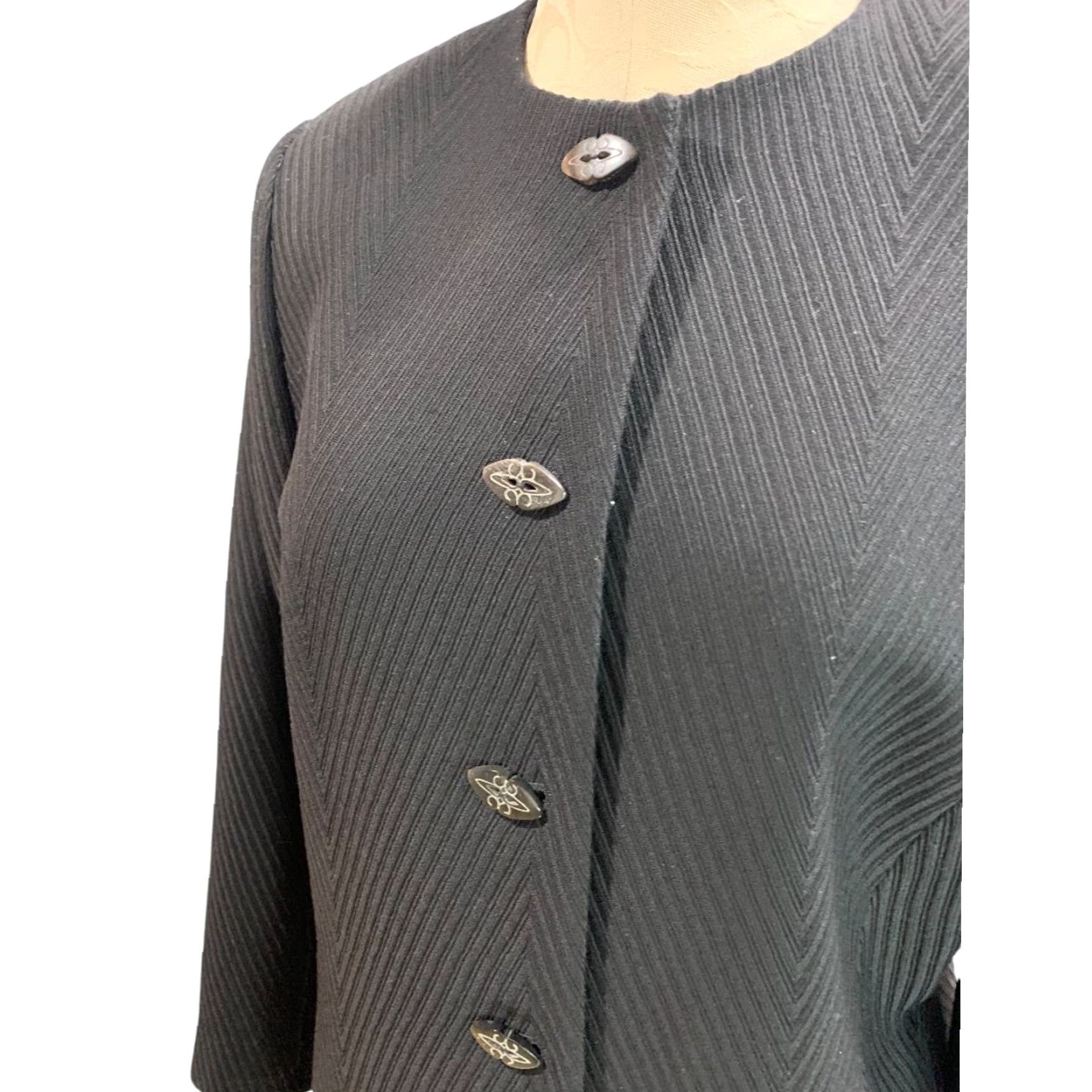 Ellen Tracy VINTAGE Linda Allard Ellen Tracy Womens Jacket Black Ribbed Wool Blend Size 14 Plus - Jacket Womens Black Ribbed 14 Linda Allard Ellen Tracy Size XL / US 12-14 / IT 48-50 - 4 Thumbnail