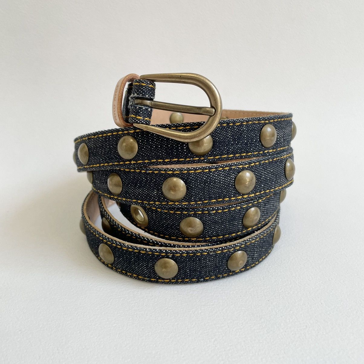 Miu Miu Blue Studded Denim Double Wrap Belt Size 32 - 4 Thumbnail