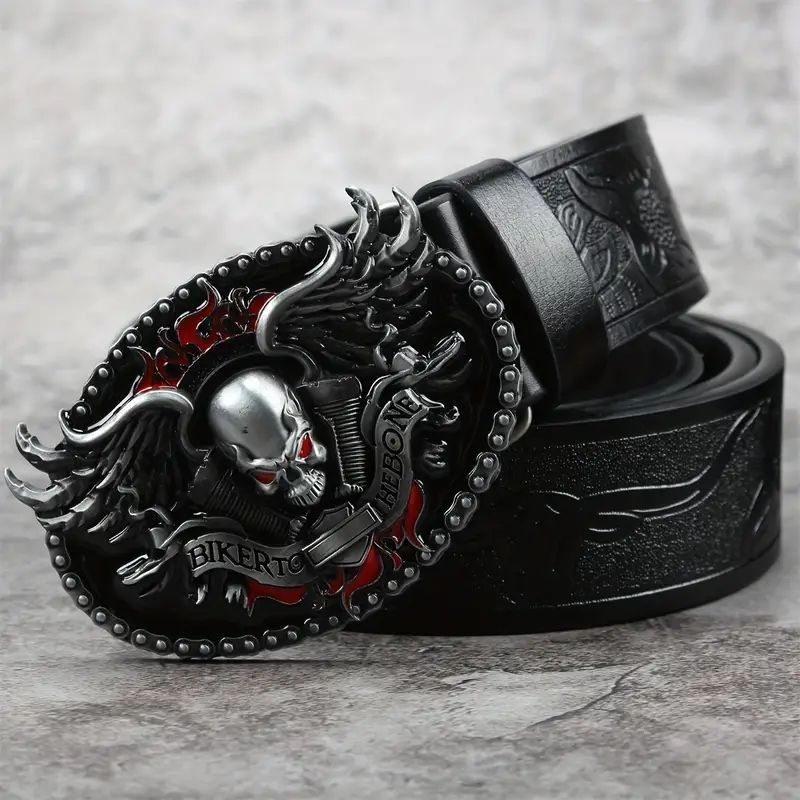 Designer Skull Vintage Belt Riveted Belts Menswear Accessories Size ONE SIZE - 4 Thumbnail