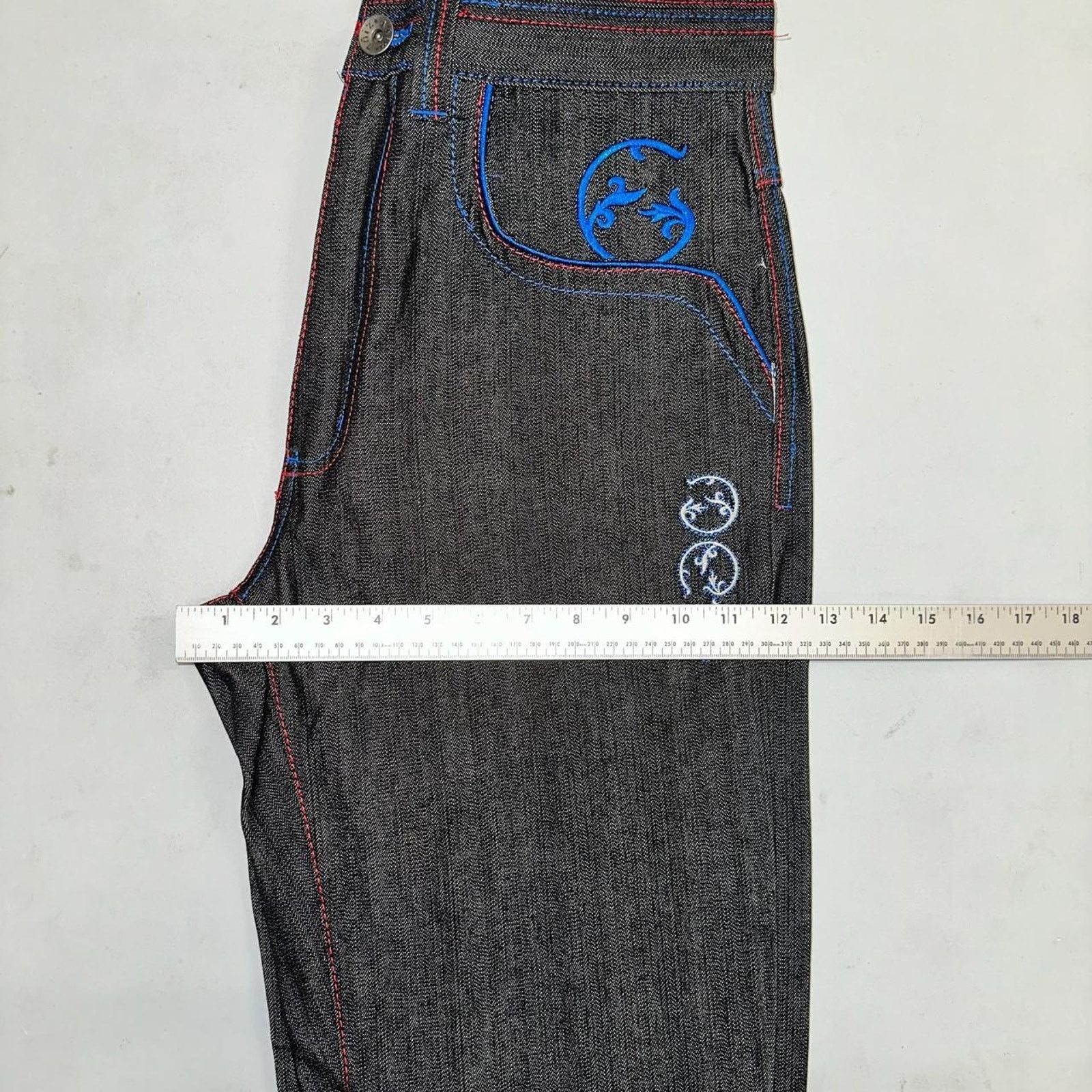Vintage Vintage baggy y2k noiz black raw denim embroidered design Size US 34 / EU 50 - 5 Thumbnail