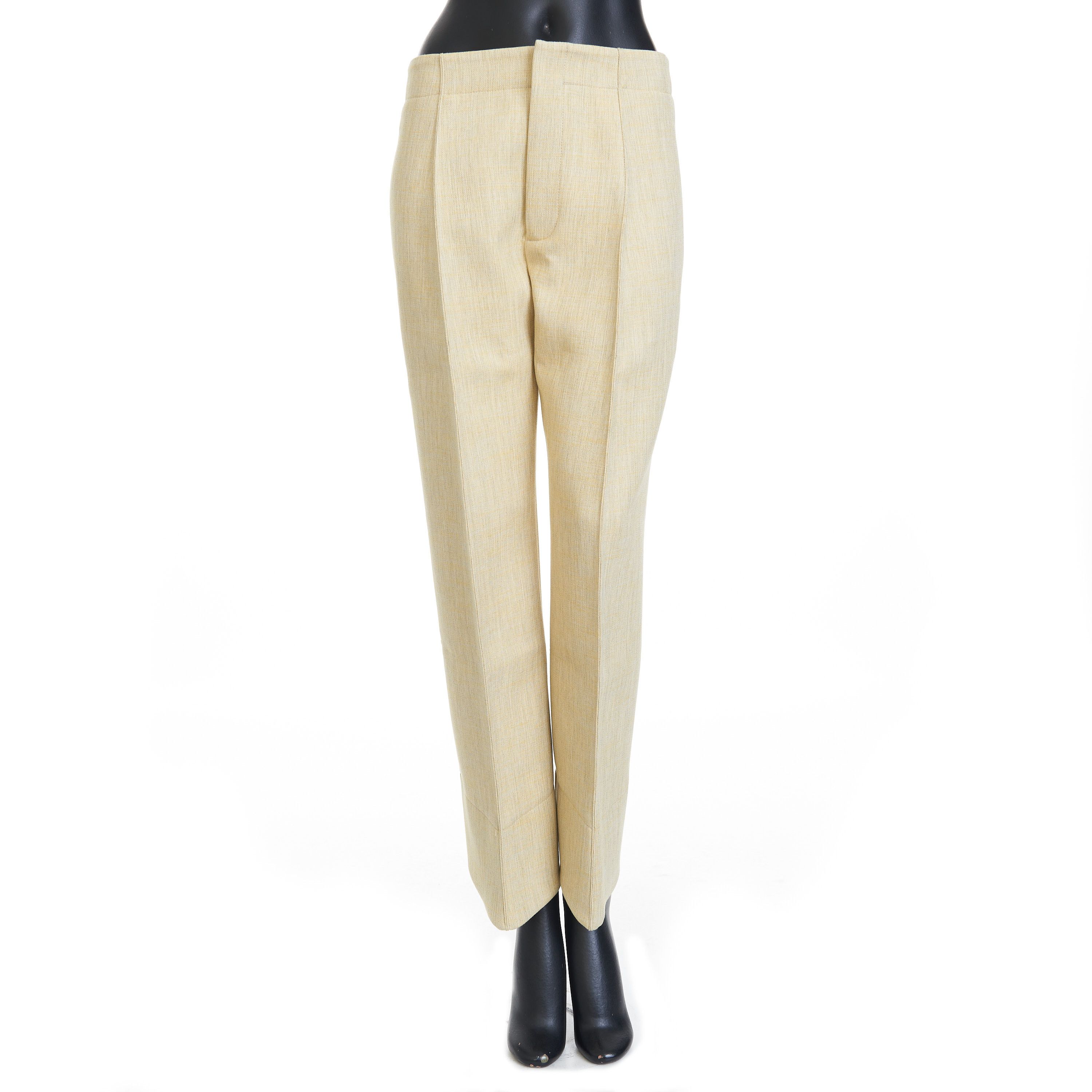 image of Bottega Veneta Curved Shape Trousers In Oatmeal Melange Double Wool Blend in Beige, Women's (Size 2