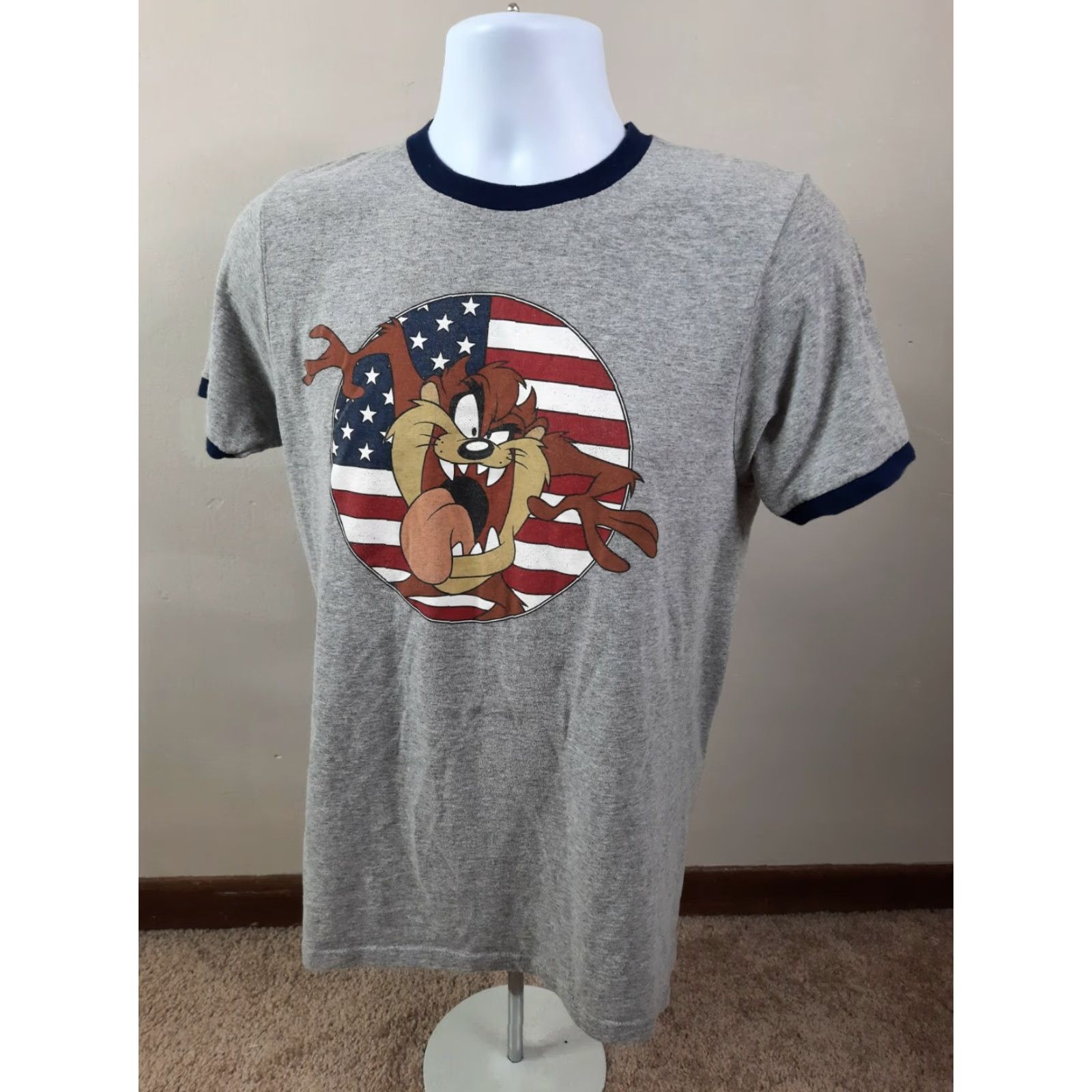 Vintage VINTAGE Looney Tunes TAZ crewneck T-Shirt MENS Small RINGER TEE T3S Shirt Mens 90s Graphic Tee Gray Cotton Blend Short Sleeve Crew Neck Strategies Size US S / EU 44-46 / 1 - 3 Thumbnail
