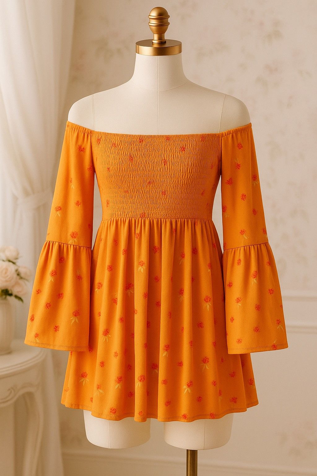 Free People Free People Golden Poppy Off Shoulder Smocked Bell Tunic Size XS / US 0-2 / IT 36-38 - 1 Thumbnail