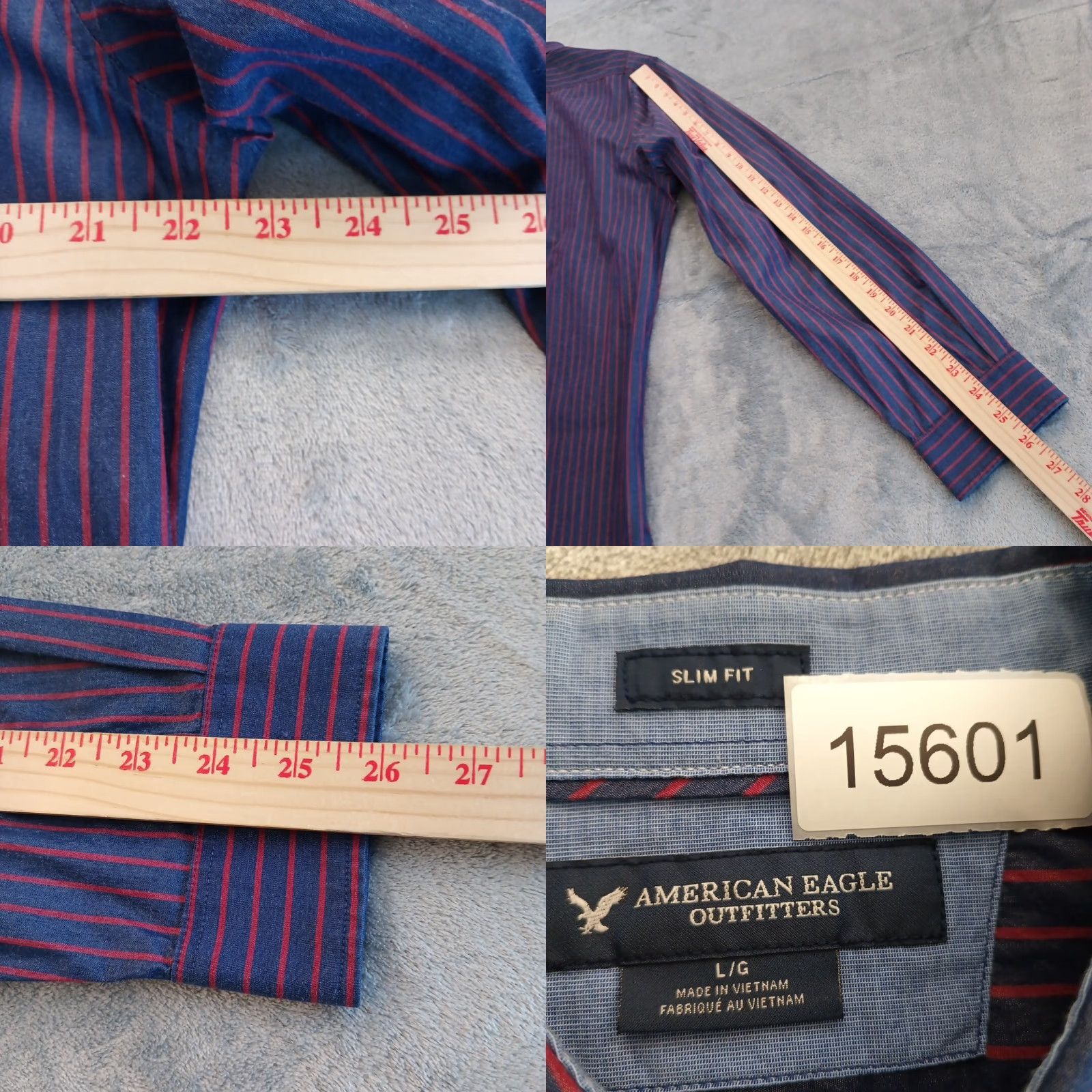 American Eagle Outfitters American Eagle Outfitters Shirt Mens Large Slim Button-Up Striped Long Sleeve Blue Size US L / EU 52-54 / 3 - 8 Thumbnail