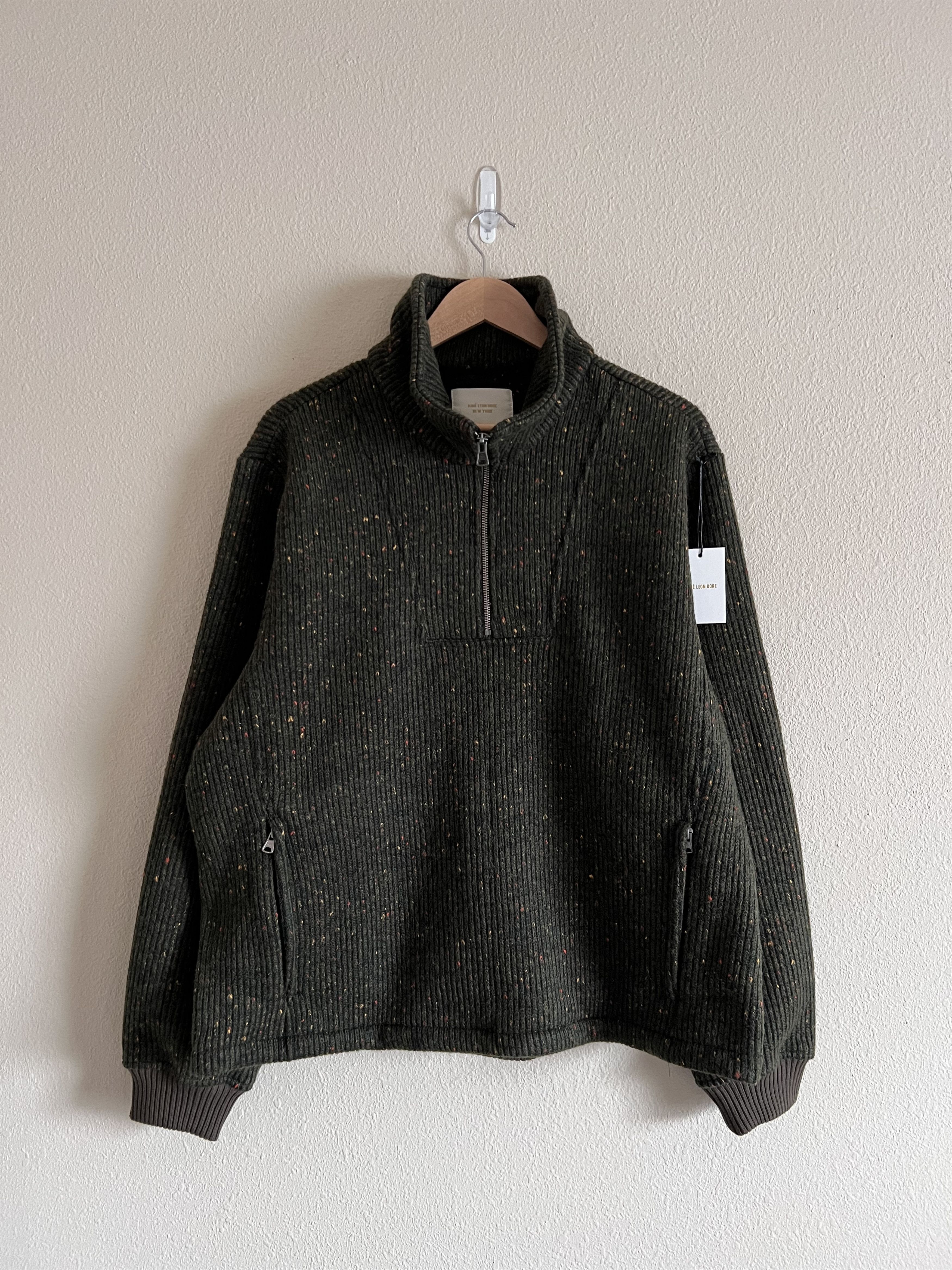 image of Aime Leon Dore Donegal Half Zip Pullover Sweater In Green in Green Donegal, Men's (Size XL)