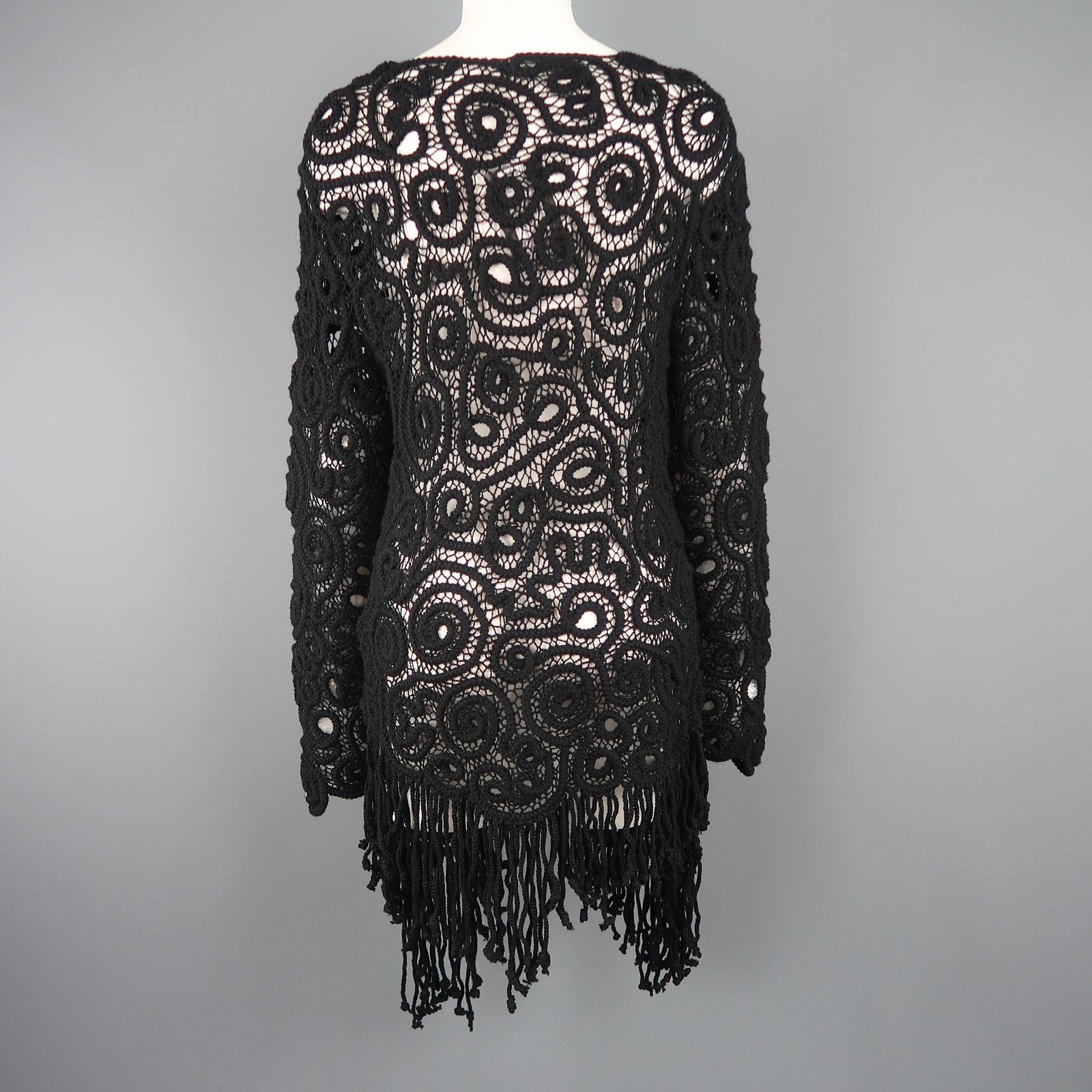 Matsuda MATSUDA Size M Black Wool Crochet Fringe Cardigan Size M / US 6-8 / IT 42-44 - 7 Thumbnail
