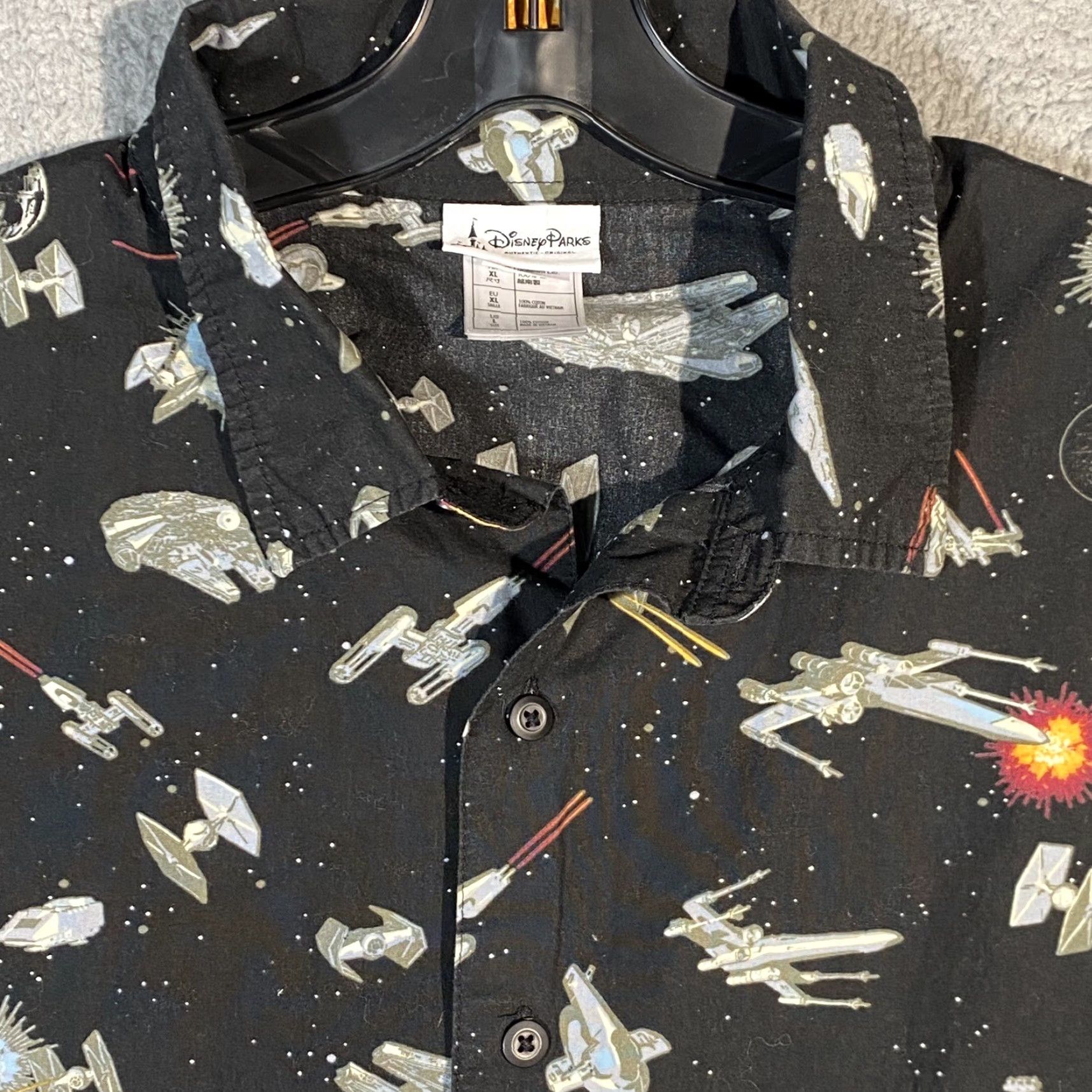 Disney DISNEY PARKS Star Wars Battles Button-Up Black Short Sleeve 2XL Multicolor Millennium Falcon Mens Size US XXL / EU 58 / 5 - 3 Thumbnail