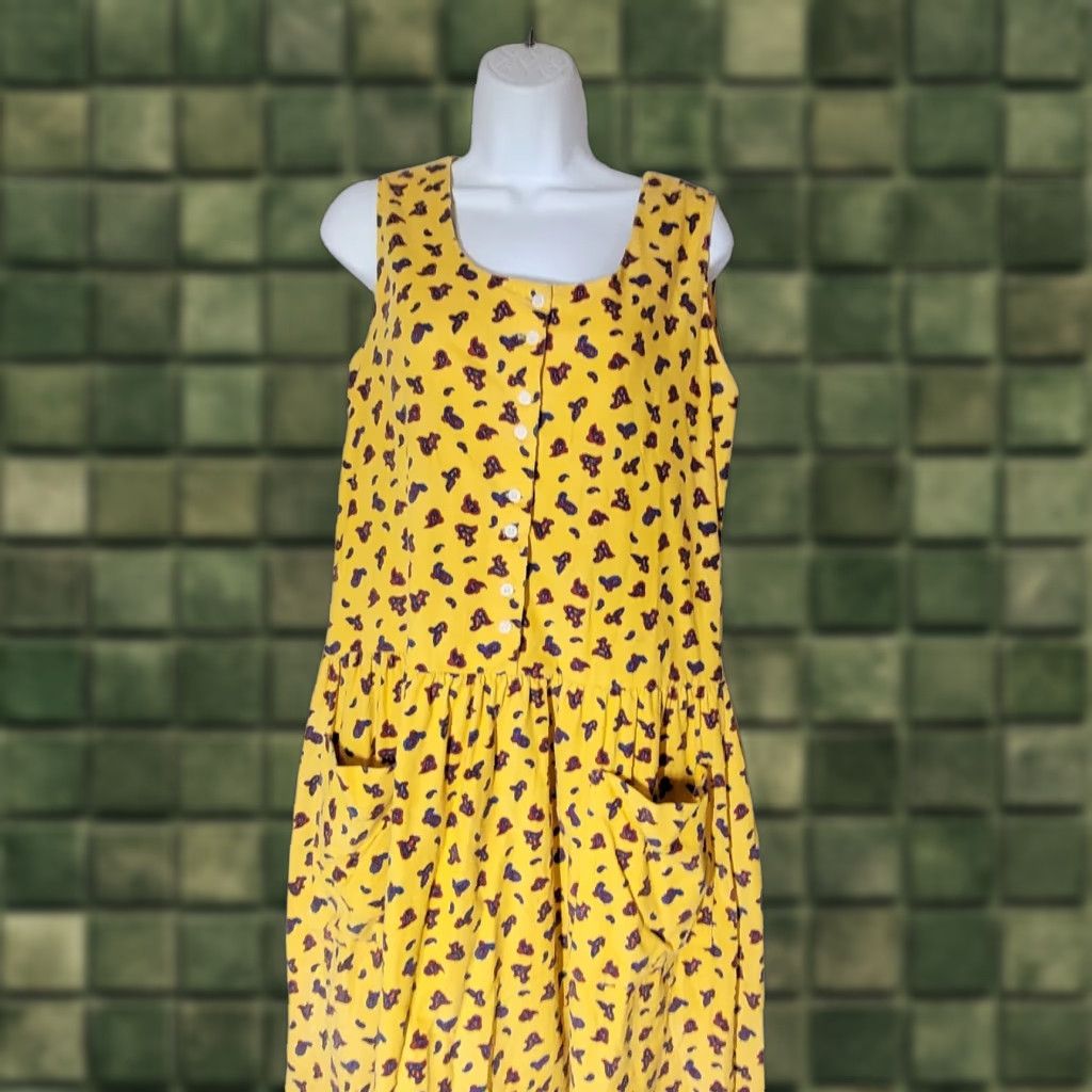 Vintage Reyn Spooner Corduroy Jumper Dress M Sleeveless Yellow Hawaiian  Preppy 1980s Women's
