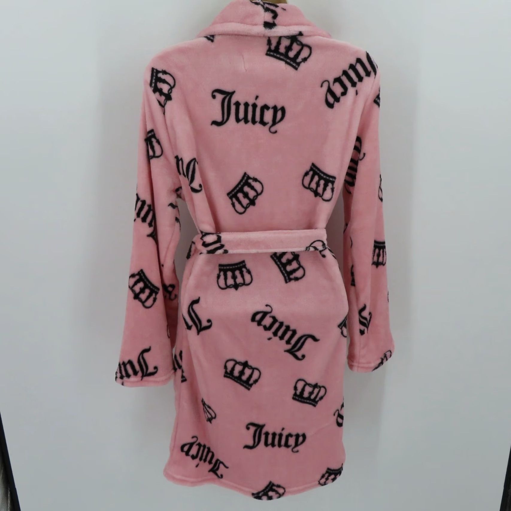 Juicy Couture Juicy Couture Robe Womens S/M Pink Black Crown Plush Bathrobe NEW Size ONE SIZE - 4 Thumbnail