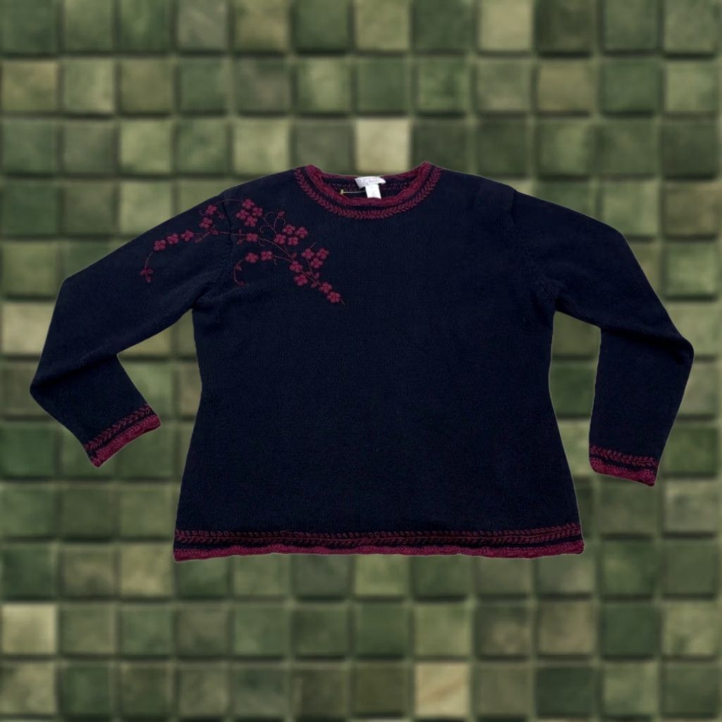 Vintage VINTAGE Christopher & Banks Embroidery Floral Knit Sweater XL Women Pullover 90s Black Long Sleeve Autumn Winter Spring Size XL / US 12-14 / IT 48-50 - 1 Thumbnail