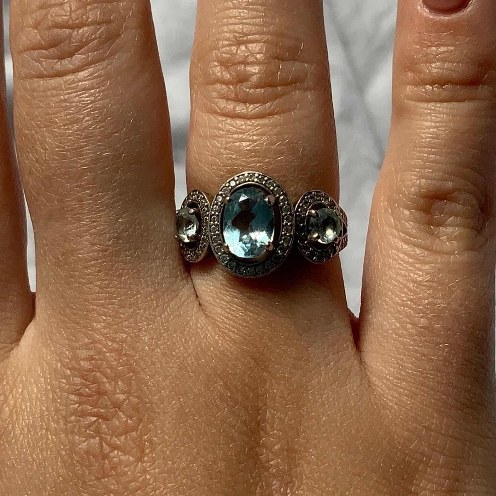 Other Silver 925 ring with Aquamarine & Topaz stones Great Gift Size ONE SIZE - 1 Thumbnail