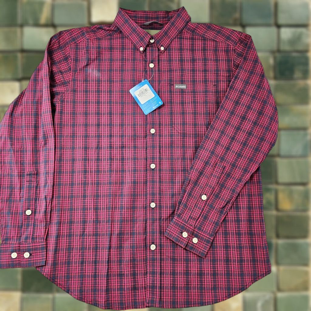 Vintage Columbia Rapid River Shirt Mens Large Red Navy Plaid Long Sleeve Button Front Size US L / EU 52-54 / 3 - 1 Thumbnail