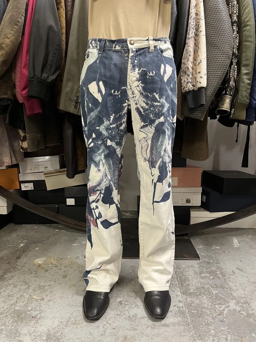Just Cavalli 2000s Cavalli White Floral Spectrum Relaxed Straight Pants Size US 32 / EU 48 - 3 Thumbnail