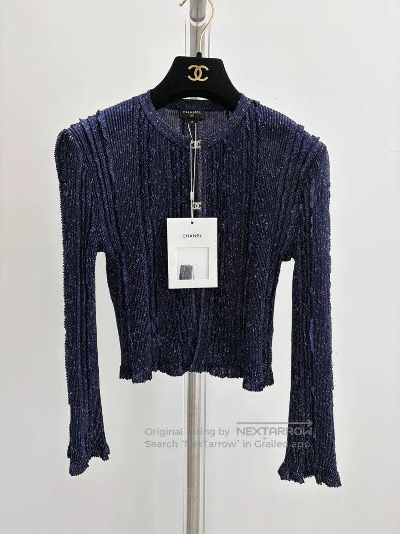 Chanel Chanel Dark blue starry-coloured knitted cardigan coat Size XS / US 0-2 / IT 36-38 - 1 Thumbnail