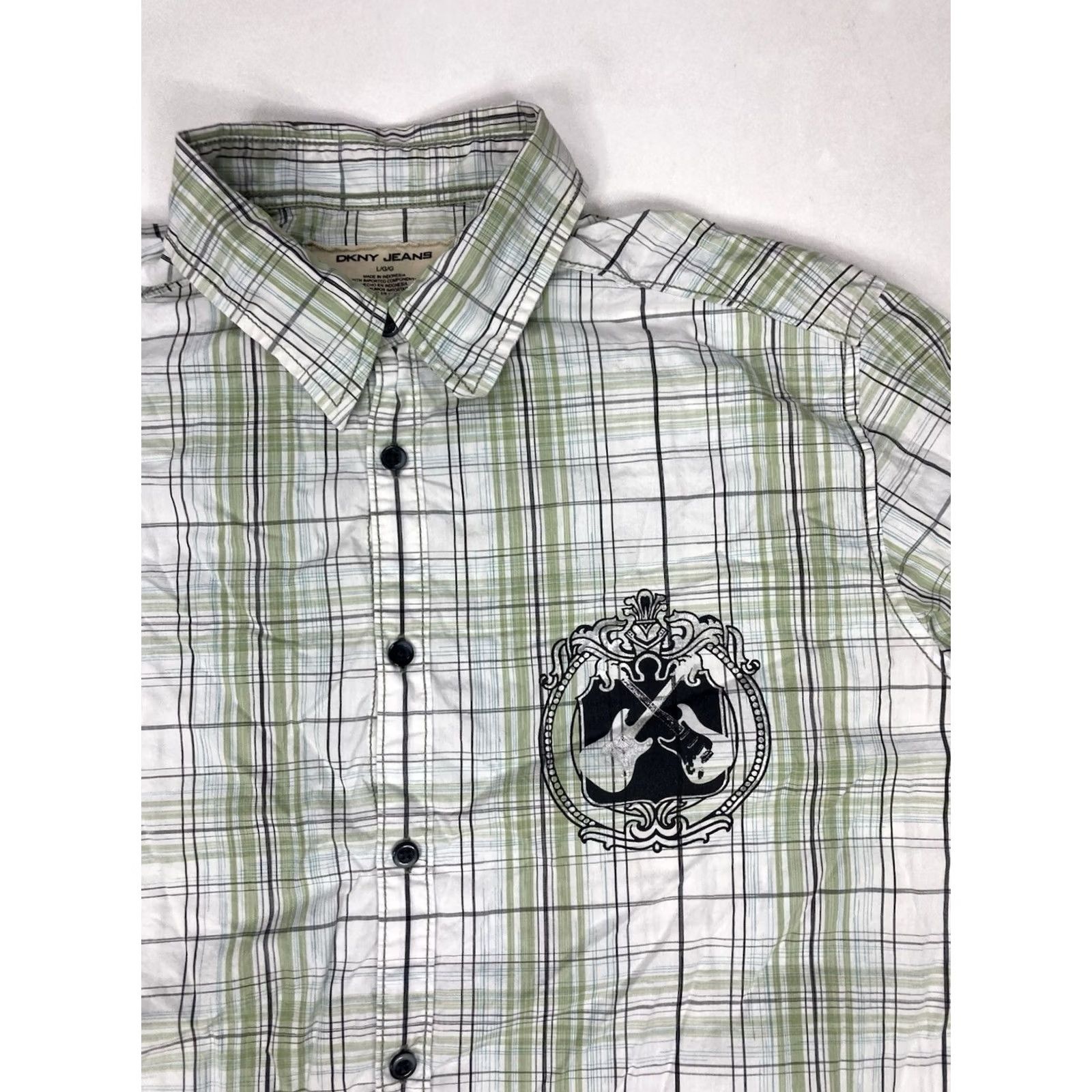 DKNY VINTAGE DKNY Rock & Roll NYC Car Guitar Print Plaid Shirt Men Large Green Long Sleeve Size US L / EU 52-54 / 3 - 4 Thumbnail