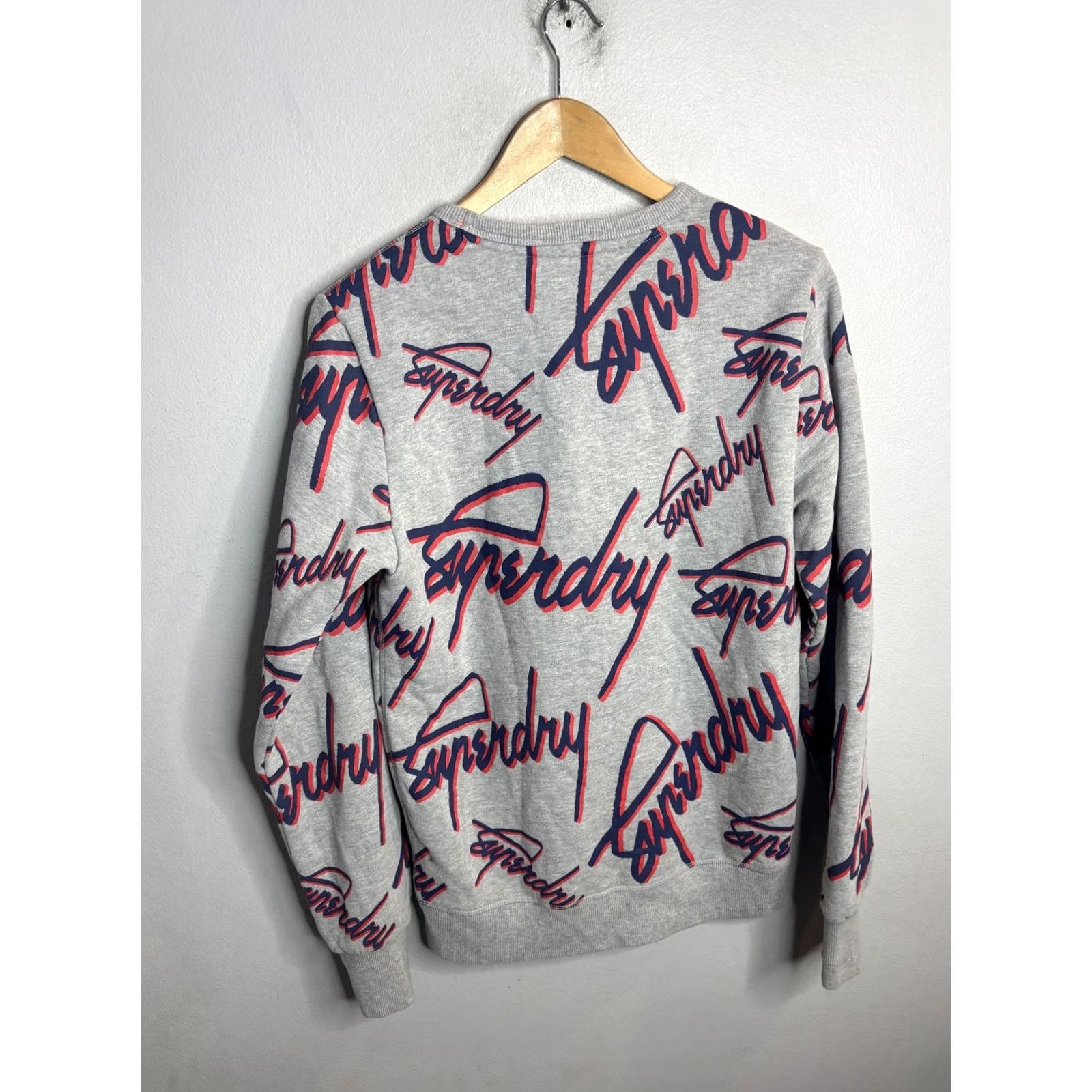 Superdry Superdry Sweatshirt Mens Medium Gray All Over Logo Script Crew Pullover Fleece Size US M / EU 48-50 / 2 - 4 Thumbnail
