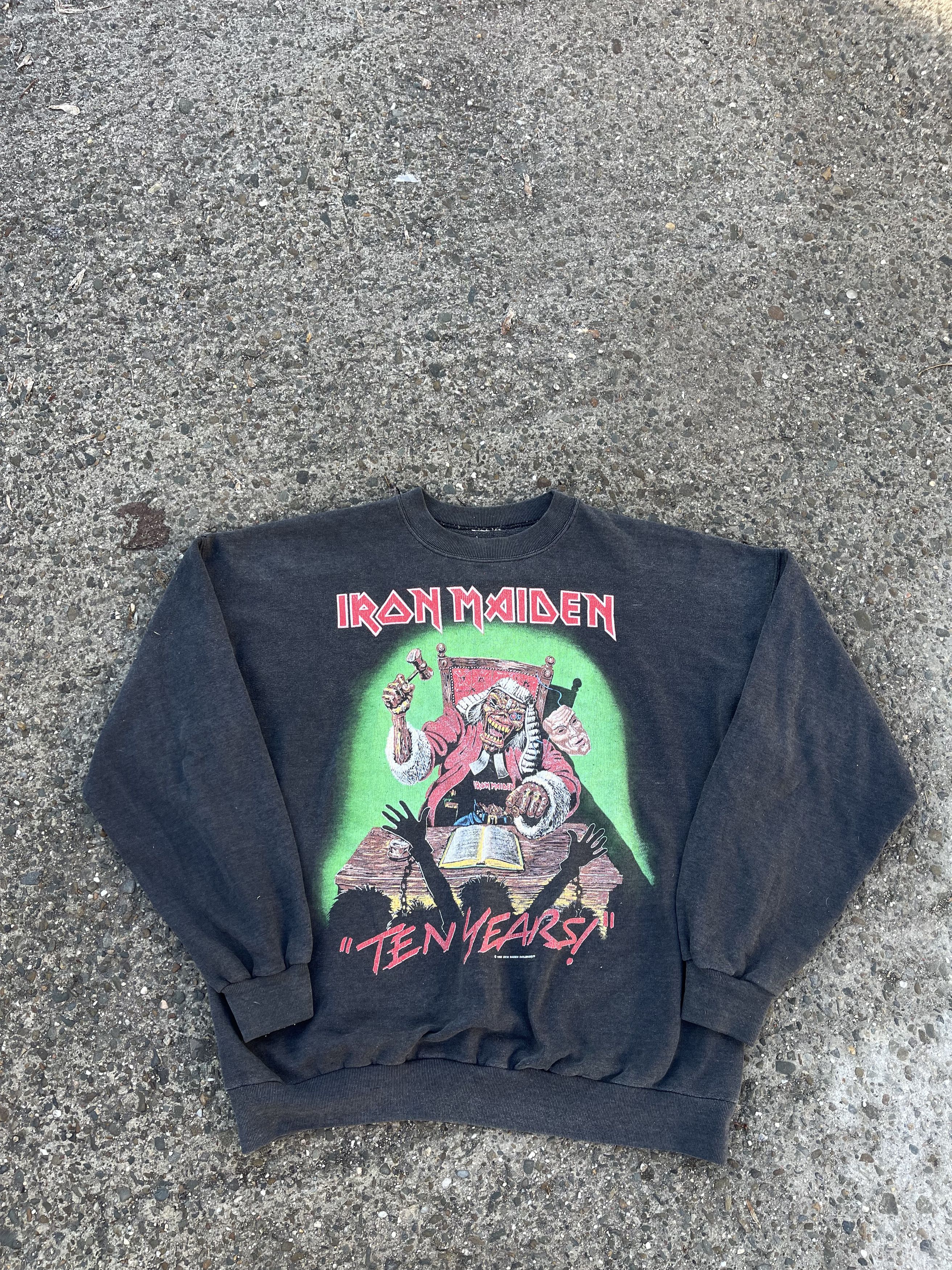 image of Band Tees x Iron Maiden Very Iron Maiden 1990 Ten Years Sweatshirt in Grey, Men's (Size Medium)