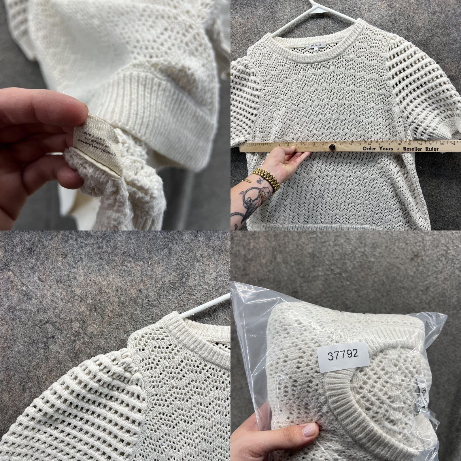 Madewell VINTAGE Madewell Sweater Womens XL White Pointelle Knit Short Sleeve Pullover Top Size XL / US 12-14 / IT 48-50 - 8 Thumbnail