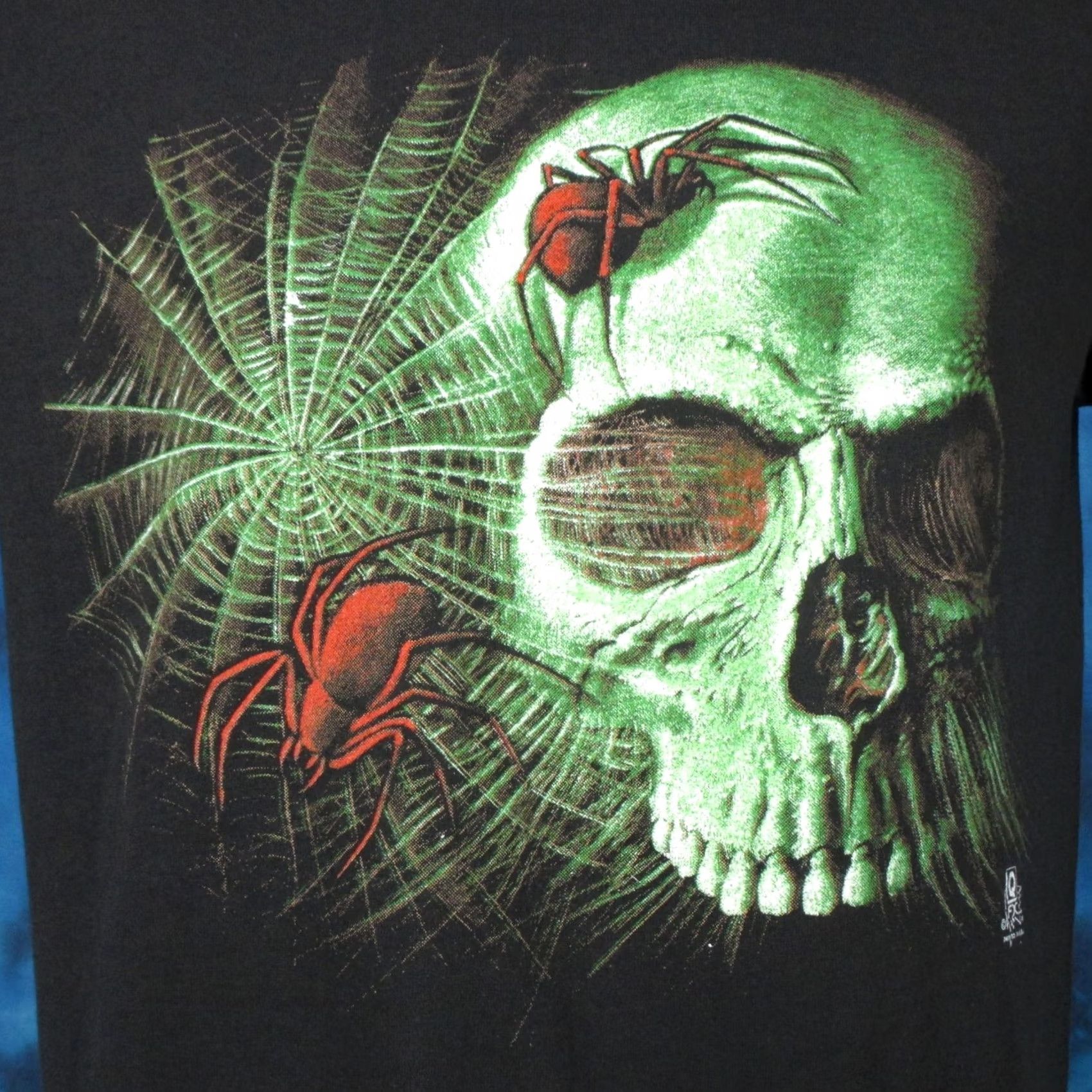 Vintage VINTAGE Spider Web Skull Paper Thin T-Shirt Black Medium Mens 80s 90s Skeleton Halloween White House NOS Size US M / EU 48-50 / 2 - 4 Thumbnail
