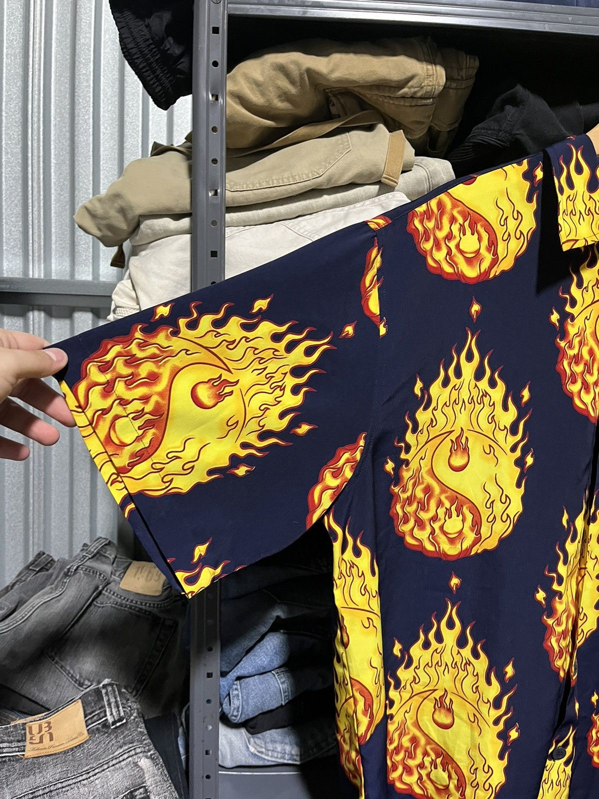 Affliction × JNCO × Vintage CRAZY VINTAGE Y2K JNCO FLAMES BUTTON DOWN TEE SHIRT SKATER Size US XL / EU 56 / 4 - 5 Thumbnail