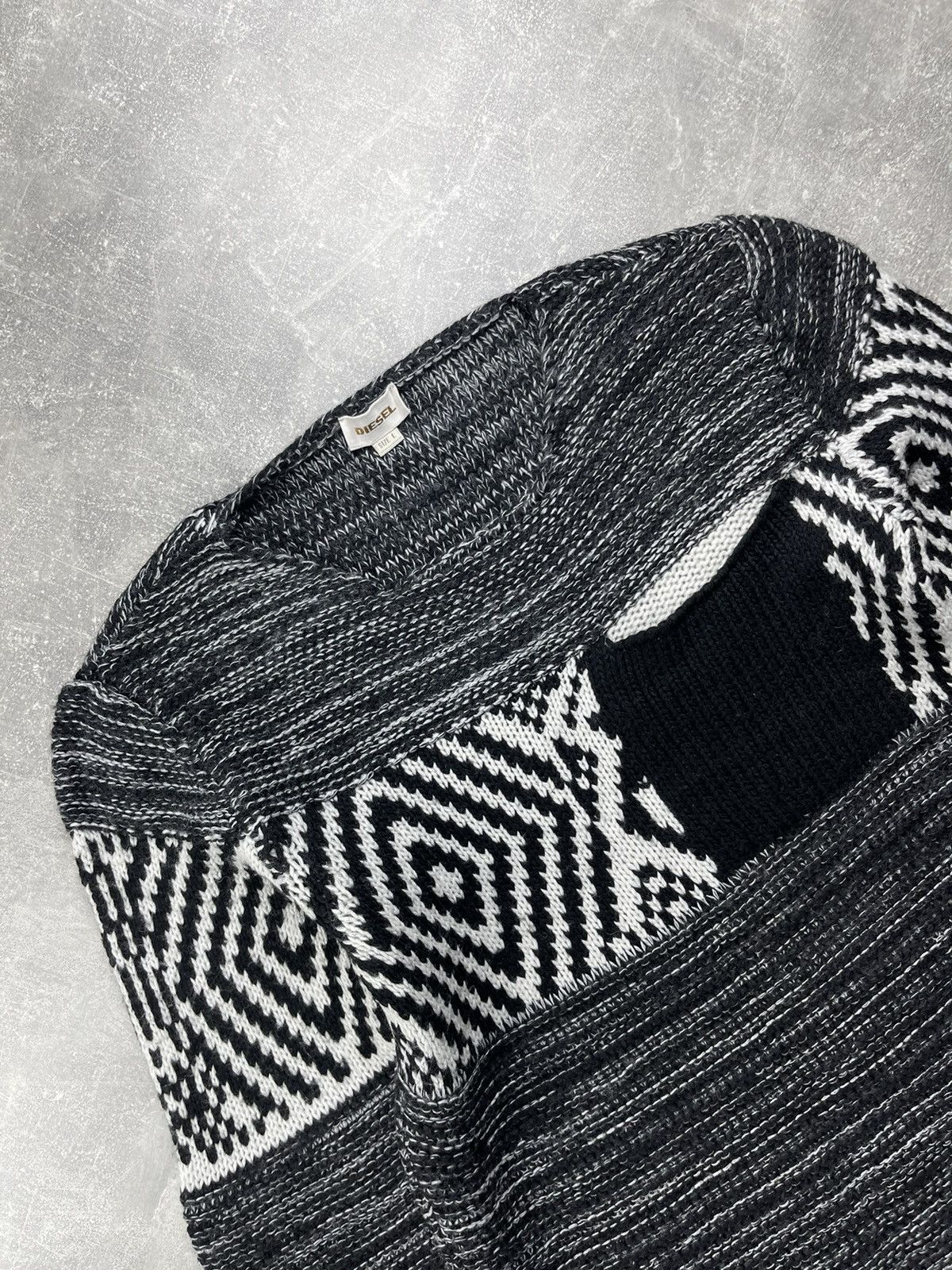 Diesel Diesel Knit Wool Sweater Geometric Pattern Black White Size US L / EU 52-54 / 3 - 6 Thumbnail