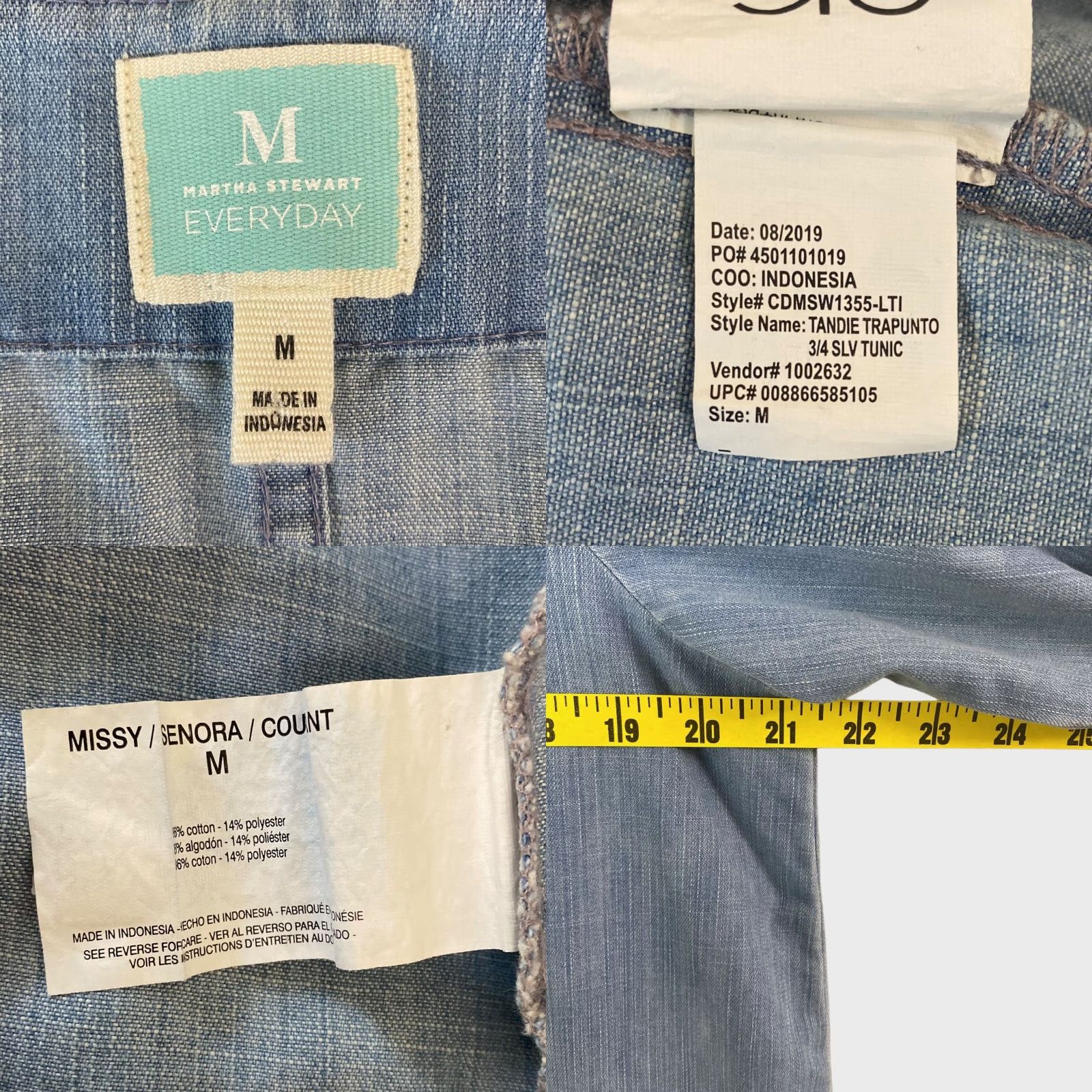 Vintage Martha Stewart Denim Tunic Top 3/4 Sleeve Blue Womens M Pullover Shirt Blouse Casual Knit Cotton Blend Beach Classic Size M / US 6-8 / IT 42-44 - 8 Thumbnail