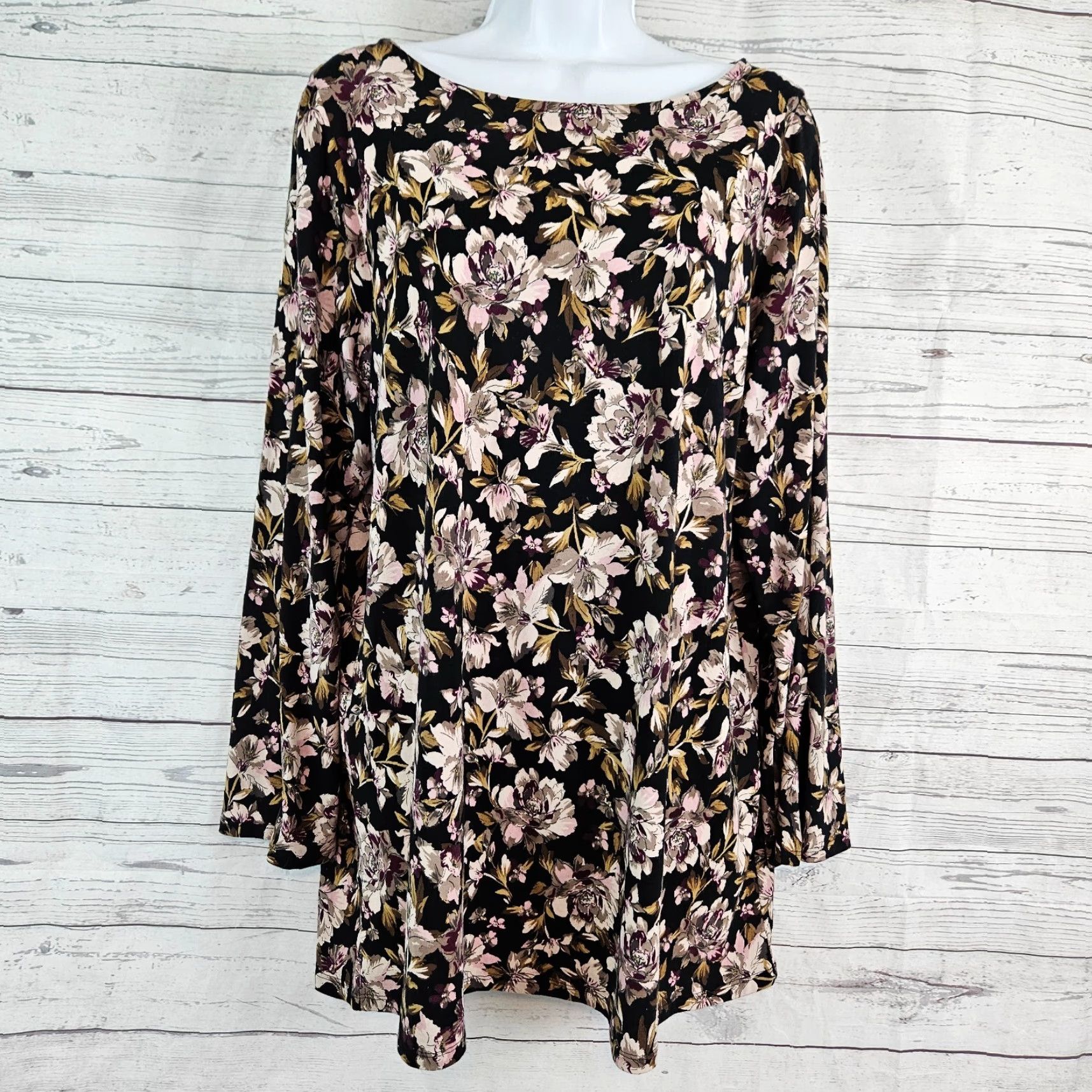 J. Jill J. Jill Womens Luxe Supima Split Sleeve Tunic L Black Floral Cotton Blend Blouse Shirt Womens Large Tunic Black Floral 90s? Size L / US 10 / IT 46 - 2 Thumbnail