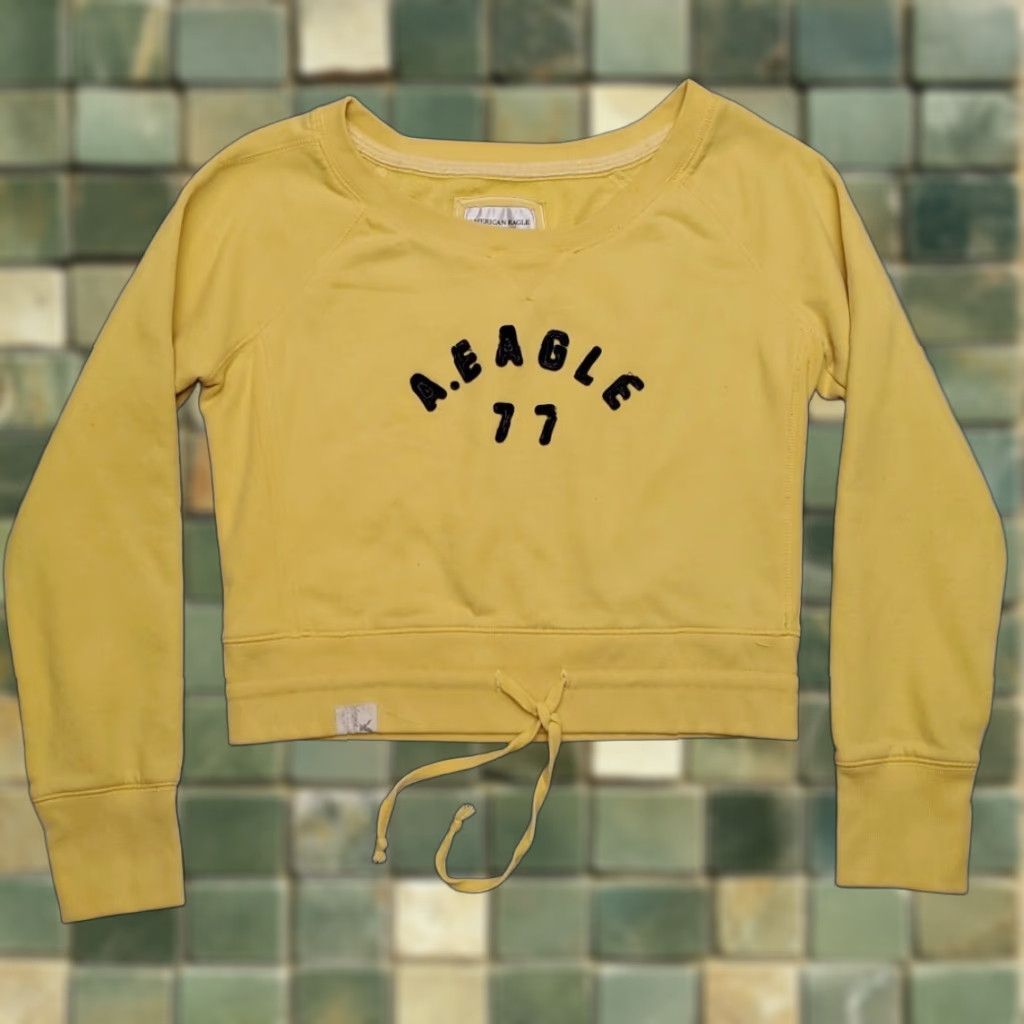 American Eagle Outfitters VINTAGE American Eagle Sweatshirt Womens M Yellow Cropped Pullover Fleece 90s Y2K Preppy Hoodie Mens Womens? Size M / US 6-8 / IT 42-44 - 1 Thumbnail