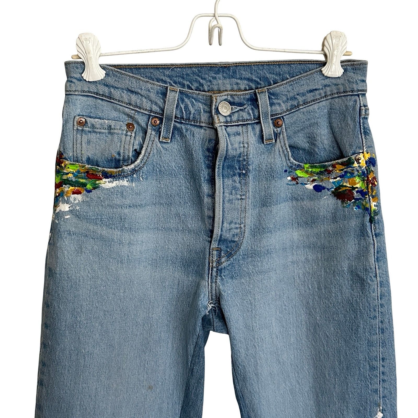 Levi's Custom Reworked Levi's 501 Split-Hem Paint Splatter Jeans Size 25" / US 0 / IT 36 - 2 Thumbnail