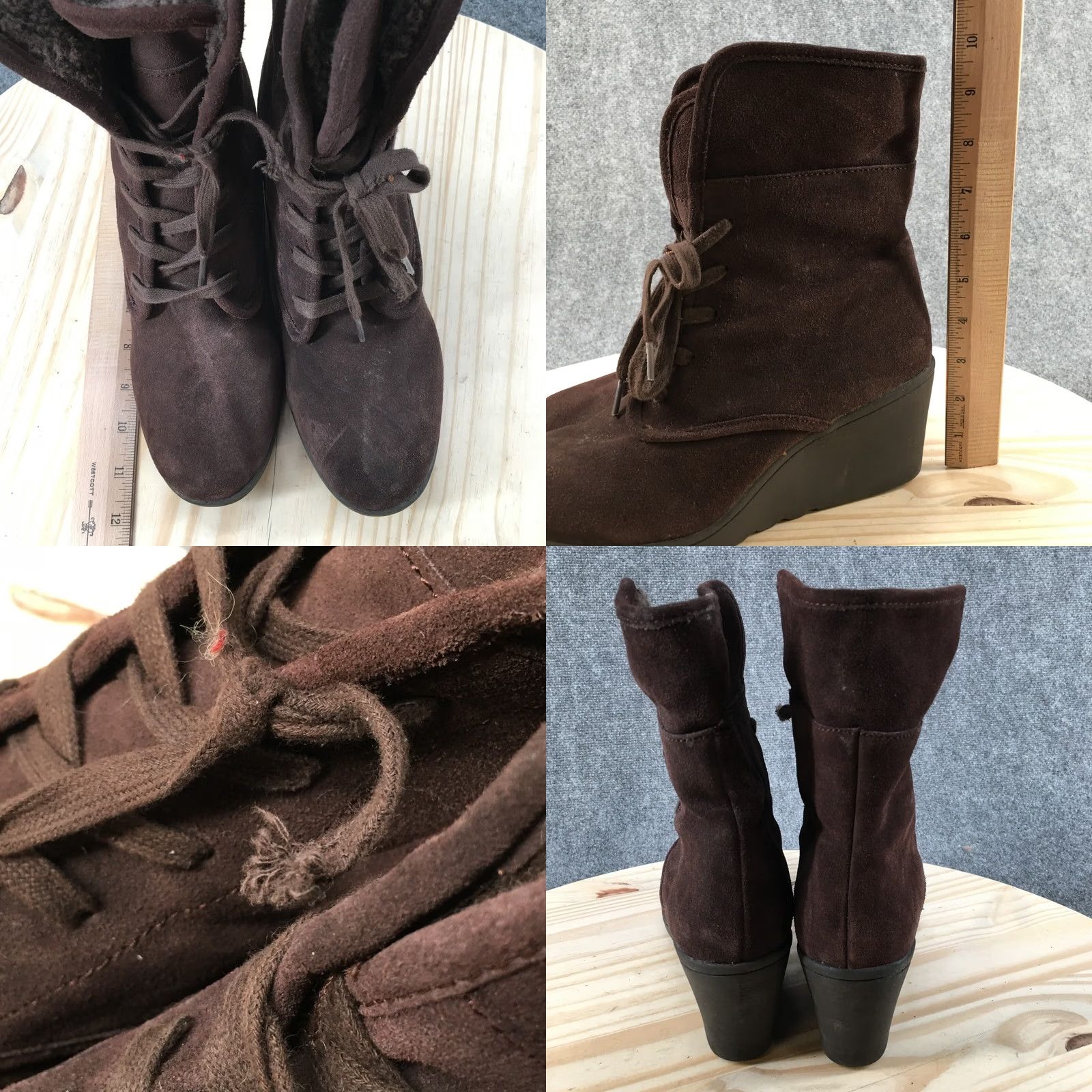 Vintage White Mountain Boots Womens Brown Suede Faux Fur Lined Ankle Bootie Lace Up Size 10 M Size US 10 / IT 40 - 8 Thumbnail