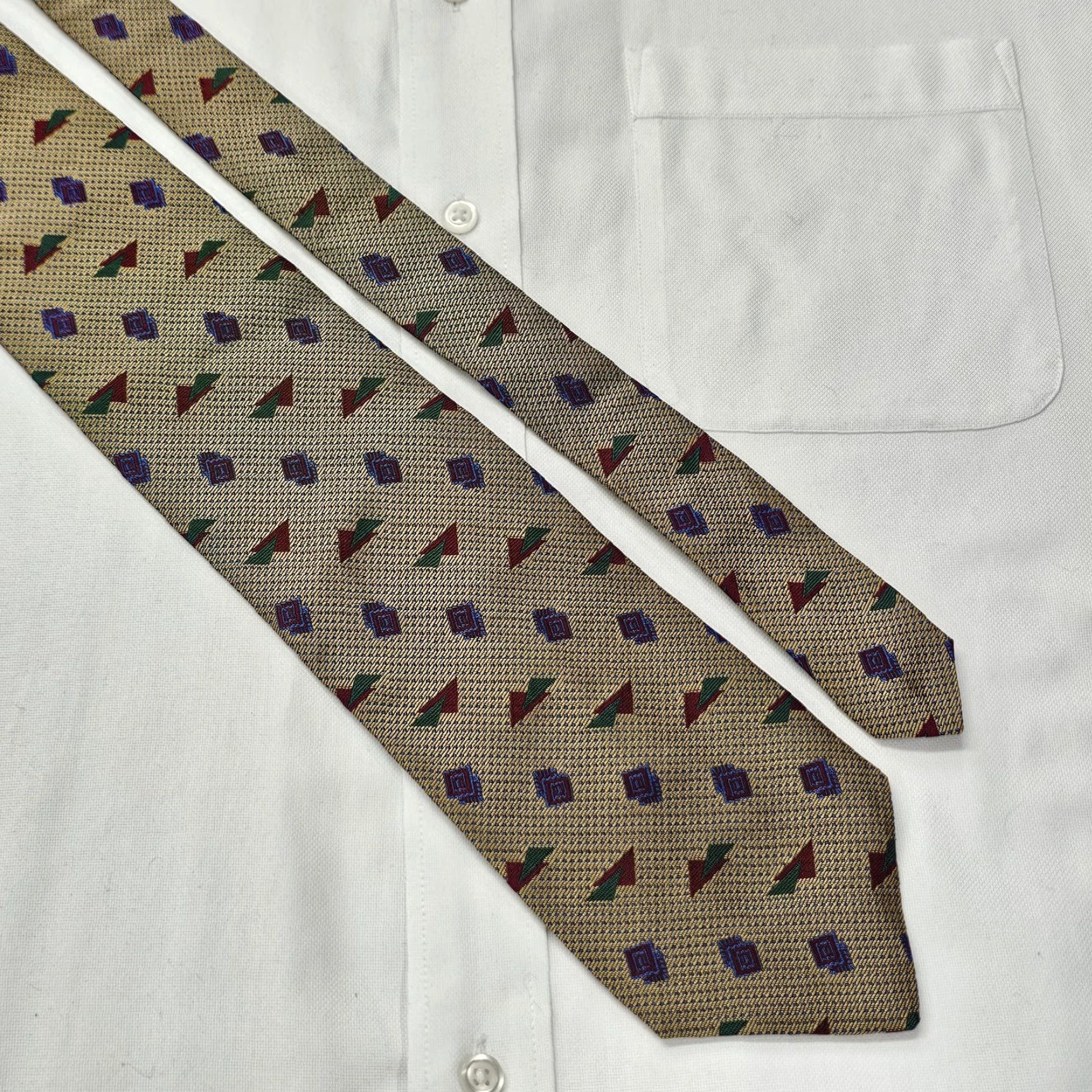 Vintage FERRELL REED Tie Men Gold Silk Geometric Retro Office Wear USA 57.75" X 3.75" 1990s Mens Neckwear Size ONE SIZE - 4 Thumbnail