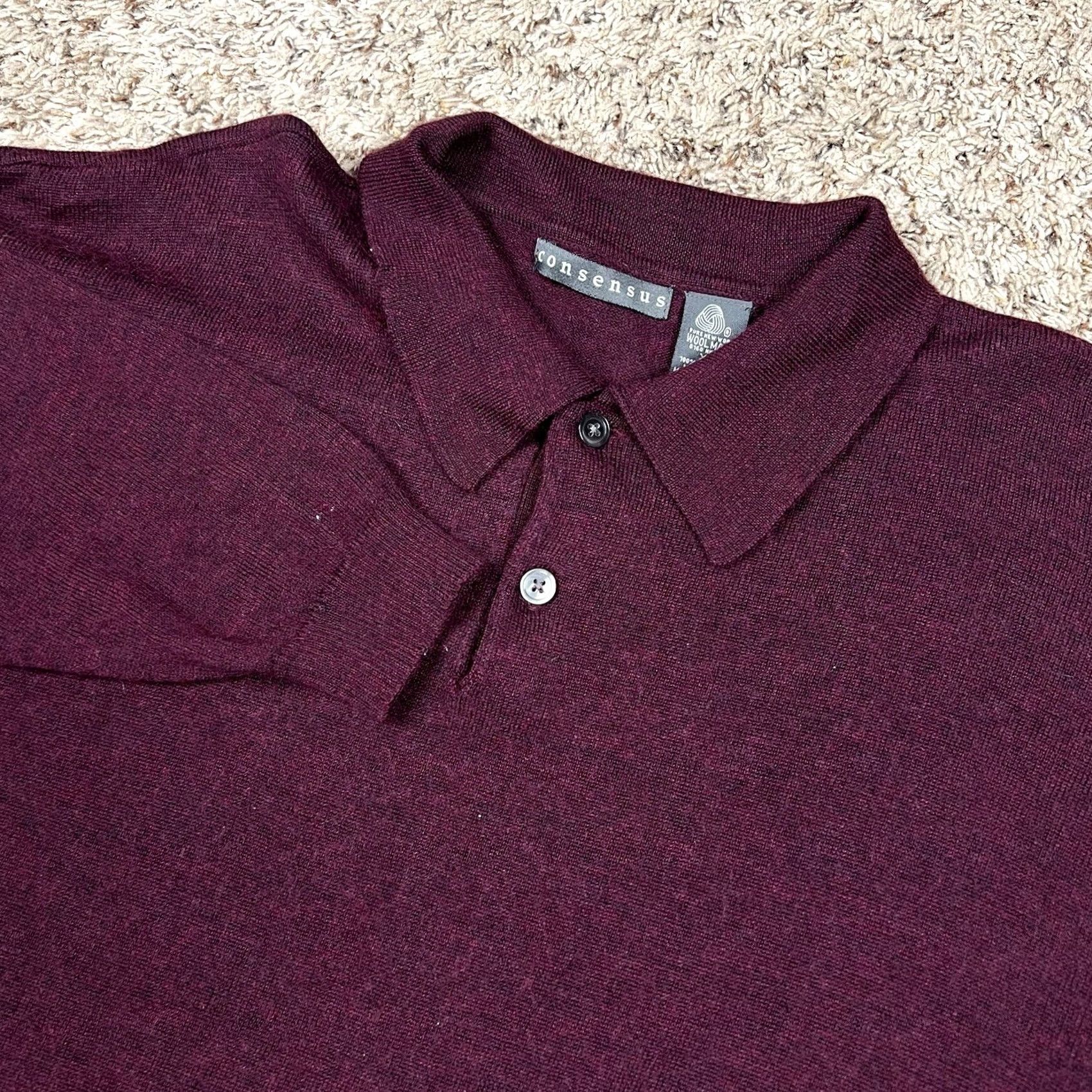 Vintage VINTAGE Consensus Sweater Wood Burgundy Collared Knit XL Men’s Size US XL / EU 56 / 4 - 3 Thumbnail