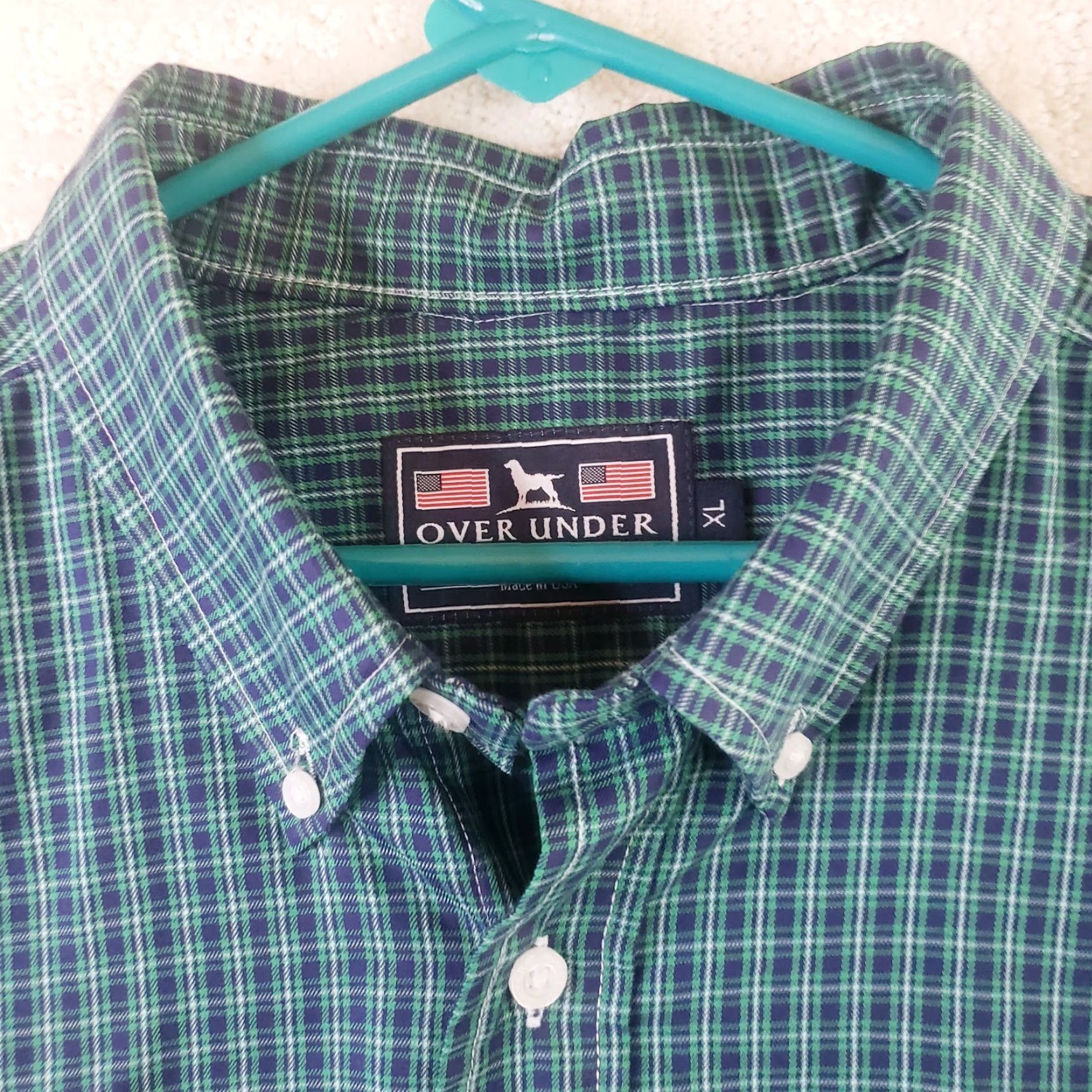 Undercover Over Under Button-Down Shirt XL Non-Iron Blue Green Check Embroidered Dog Logo Jacket/Shirt (Note: Final title revised to fit constraints) Size US XL / EU 56 / 4 - 6 Thumbnail