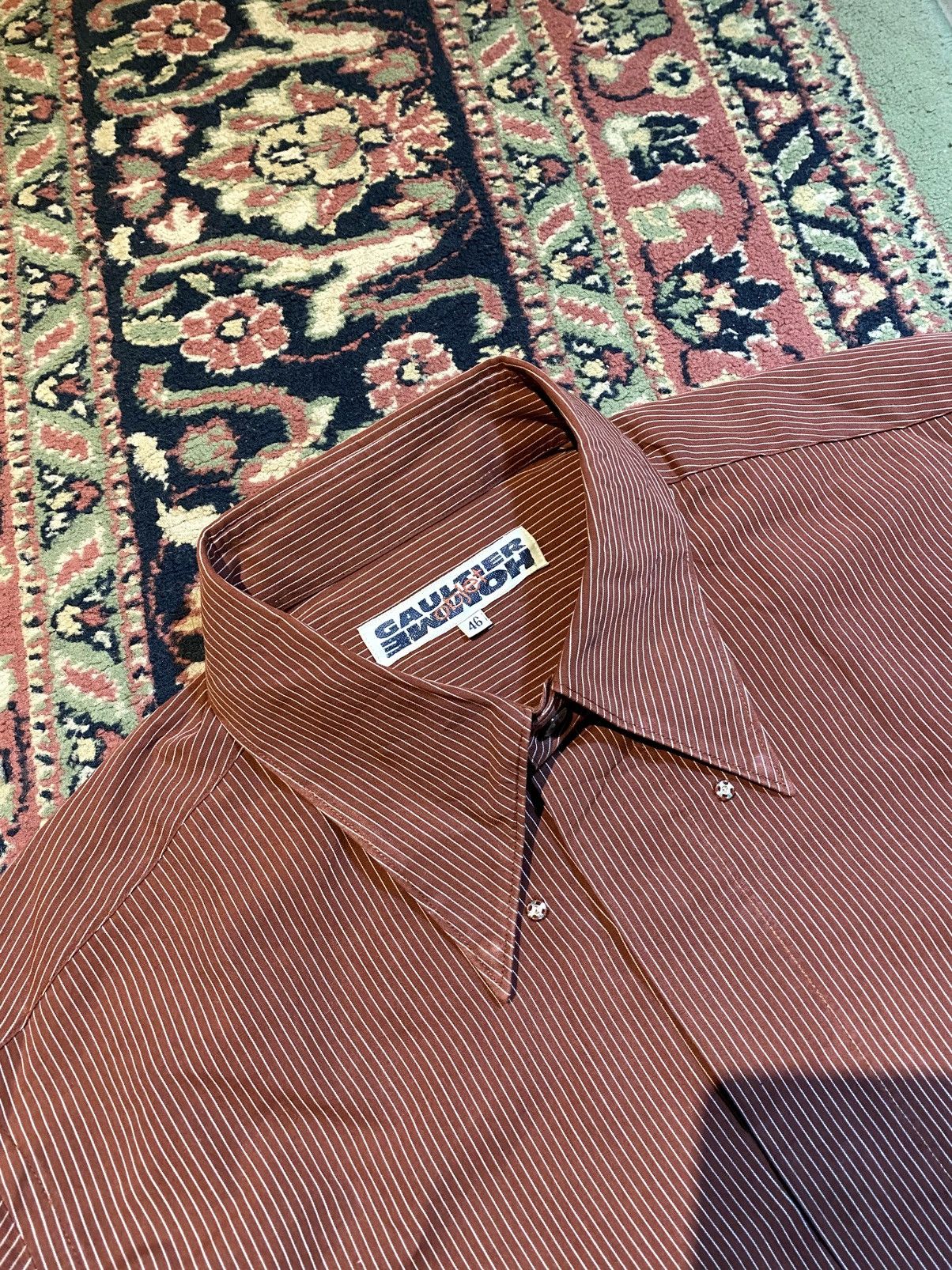 Jean Paul Gaultier JEAN PAUL GAULTIER HOME OBJECT, MAROON STRIPE SHIRT BUTTON Size US M / EU 48-50 / 2 - 4 Thumbnail
