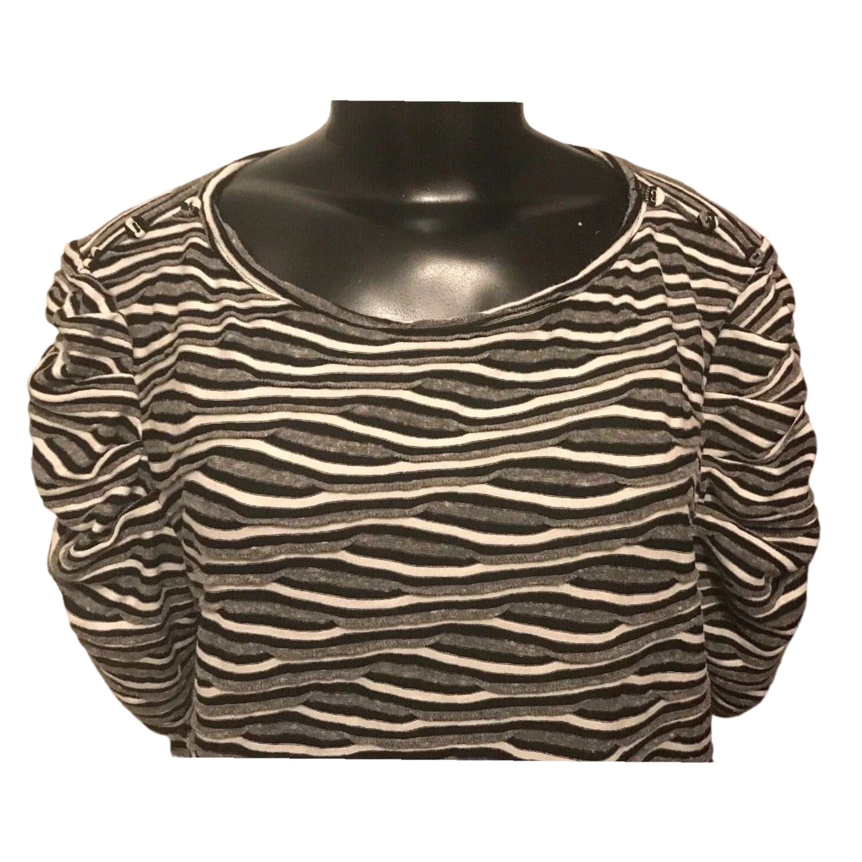 Vintage VINTAGE New Directions Shirt Striped Short Sleeve Womens Pullover XS XL Petite Pullover Black Striped 3 Button Shoulder Knit Top Womens Size XL / US 12-14 / IT 48-50 - 4 Thumbnail