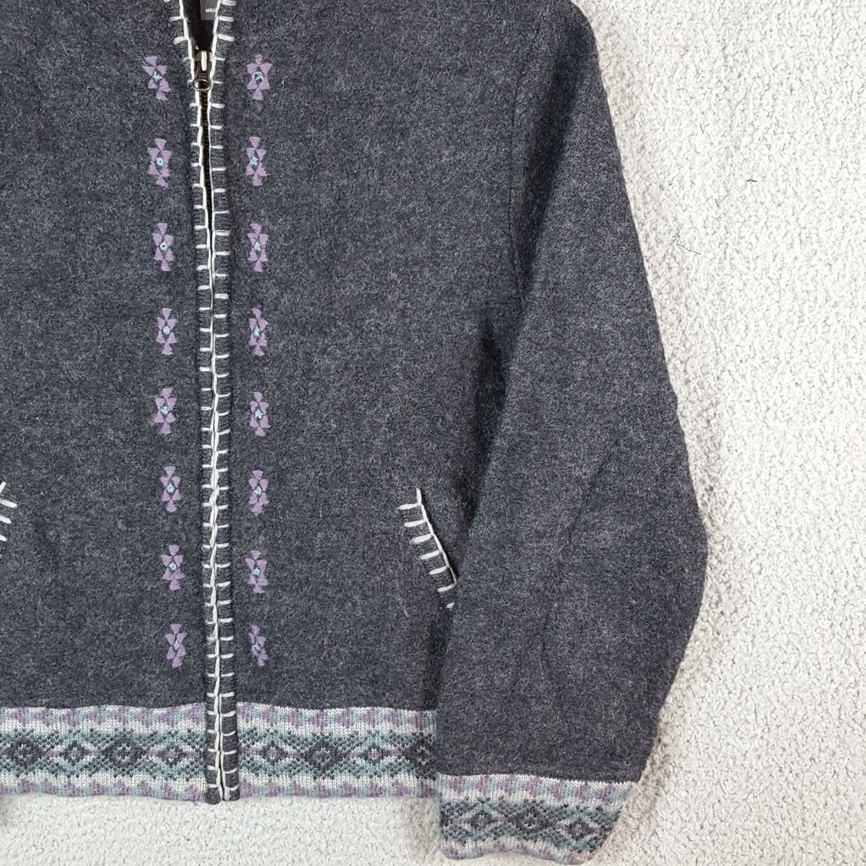 Vintage VINTAGE Woolrich Floral Hoodie Cardigan Sweater Zip Up Hooded L Knit Gray Size L Womens - 90s Flower Outdoor Casual Fit: Regular Size L / US 10 / IT 46 - 3 Thumbnail