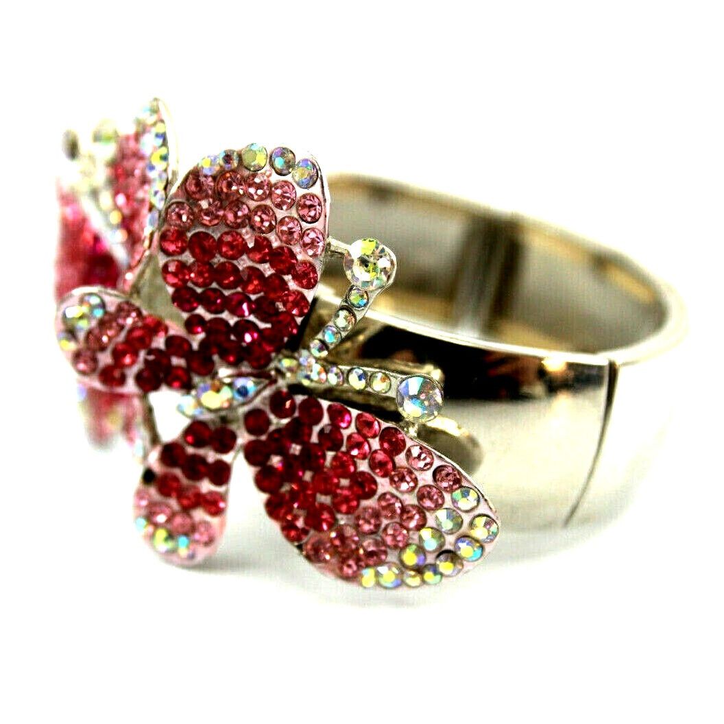 Other Pink-White Rhinestone Butterfly Silvertone Stretch Bracelet Size ONE SIZE - 4 Thumbnail