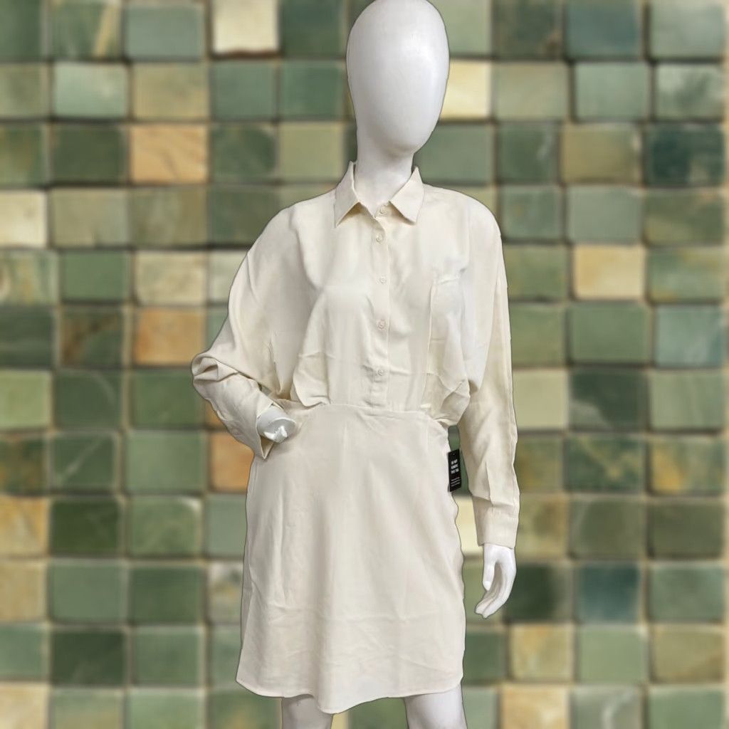 EXPRESS Shirt Dress Collared Half Button Up Mini Portofino White Adult M  Womens Long Sleeve Short