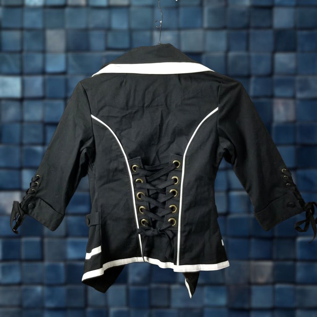 VINTAGE S & G by Sequoia & Gita Corset Style Blazer Shirt Woman XS Black Formal Party Cocktail