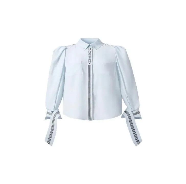 Burberry Burberry Blue Printed Silk Long Shirt for Women 0079 Size S / US 4 / IT 40 - 1 Thumbnail