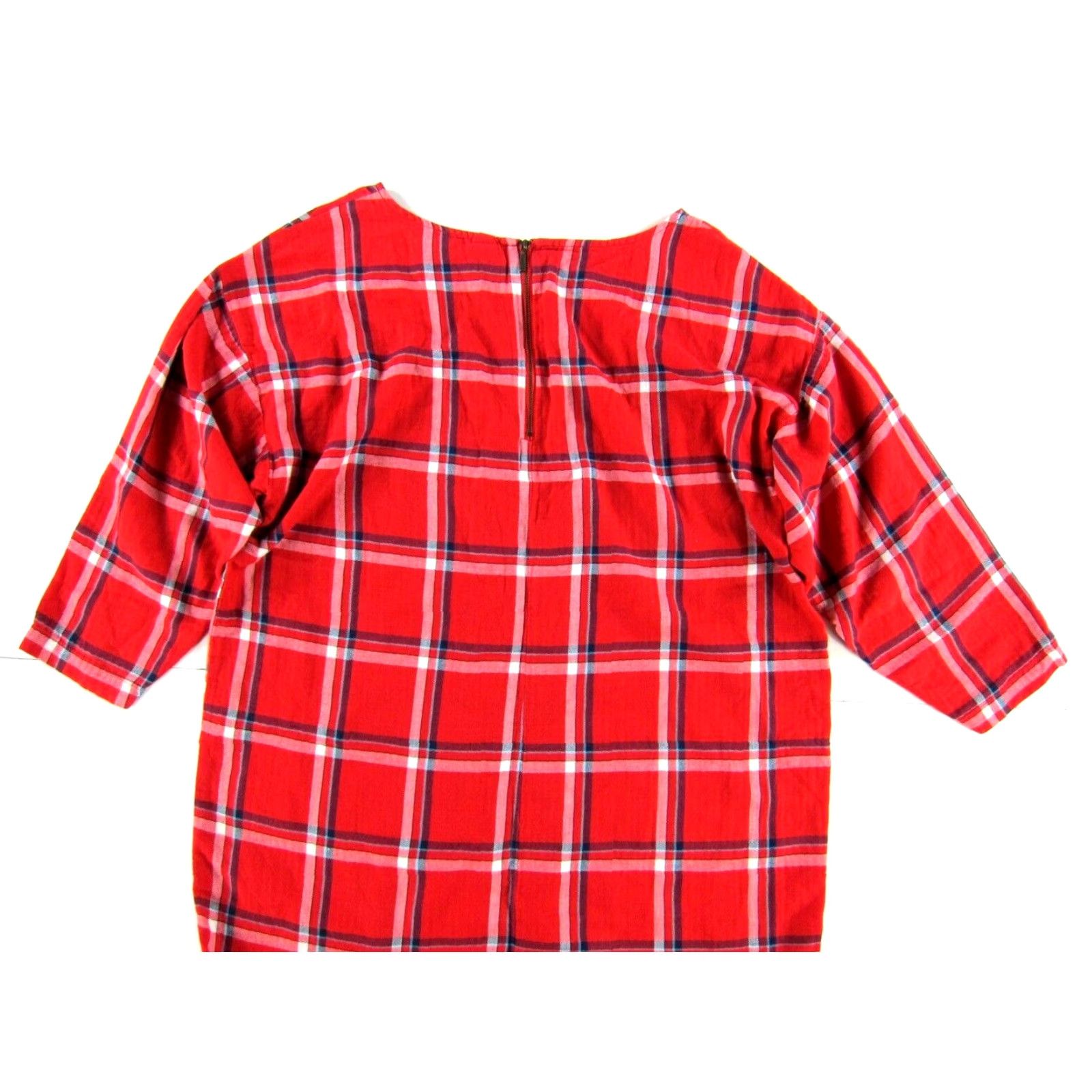 Old Navy Old Navy Plaid Flannel 3/4 Sleeve Tunic Shift Dress Large - 100% Cotton Red Blue, Knee Length, Vintage? Size L / US 10 / IT 46 - 6 Thumbnail